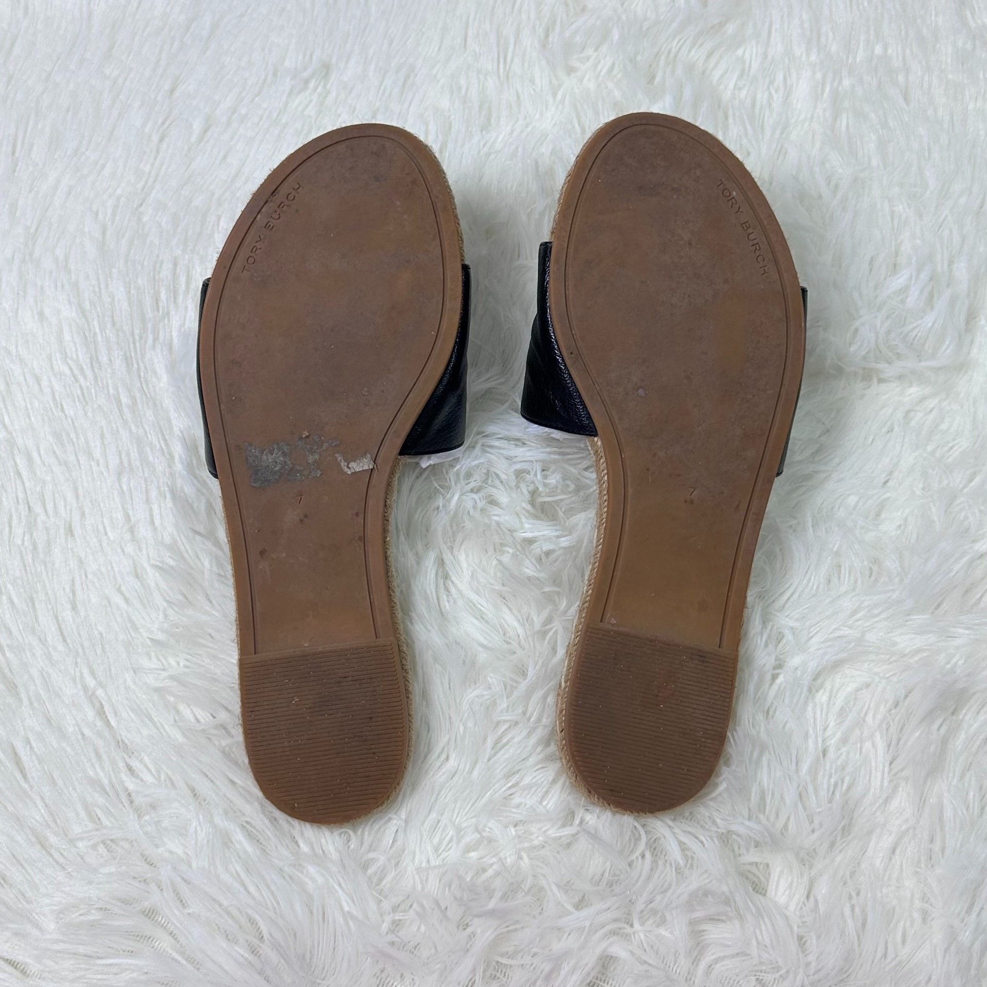 Tory Burch Tory Burch Black Leather Straw Slides Size US 7 / IT 37 - 6 Thumbnail