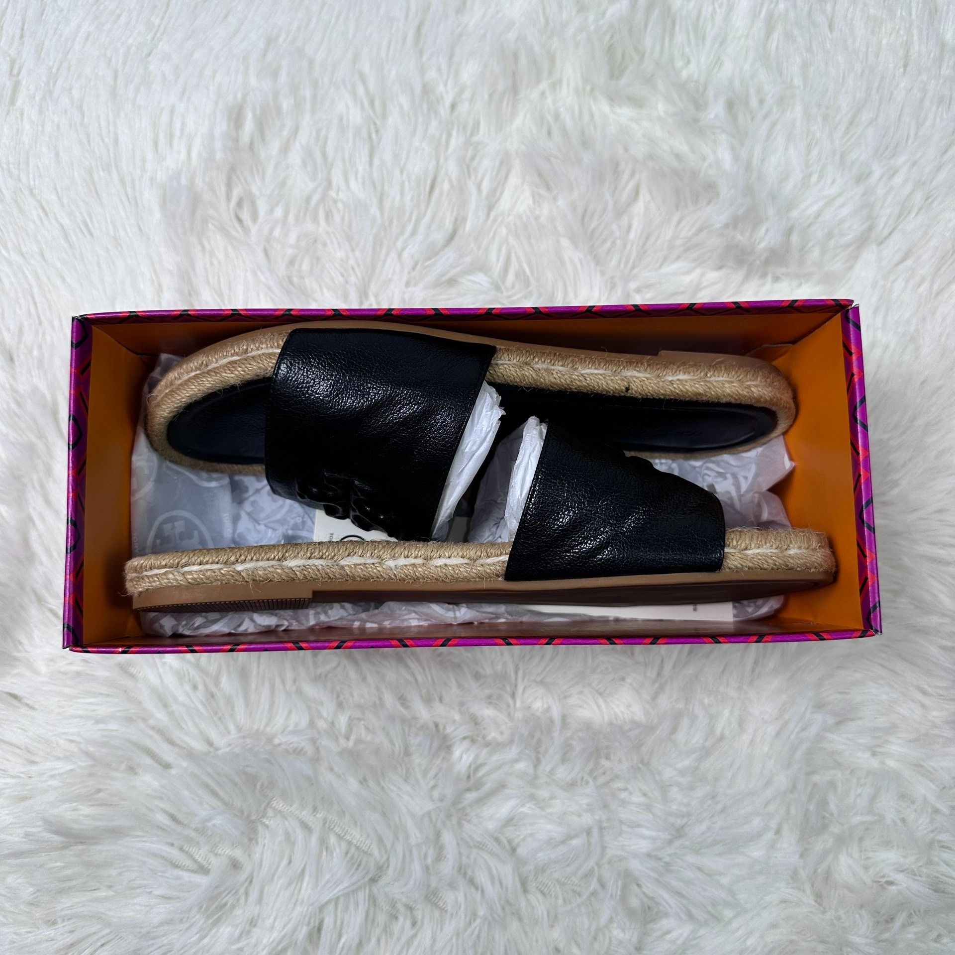 Tory Burch Tory Burch Black Leather Straw Slides Size US 7 / IT 37 - 7 Thumbnail