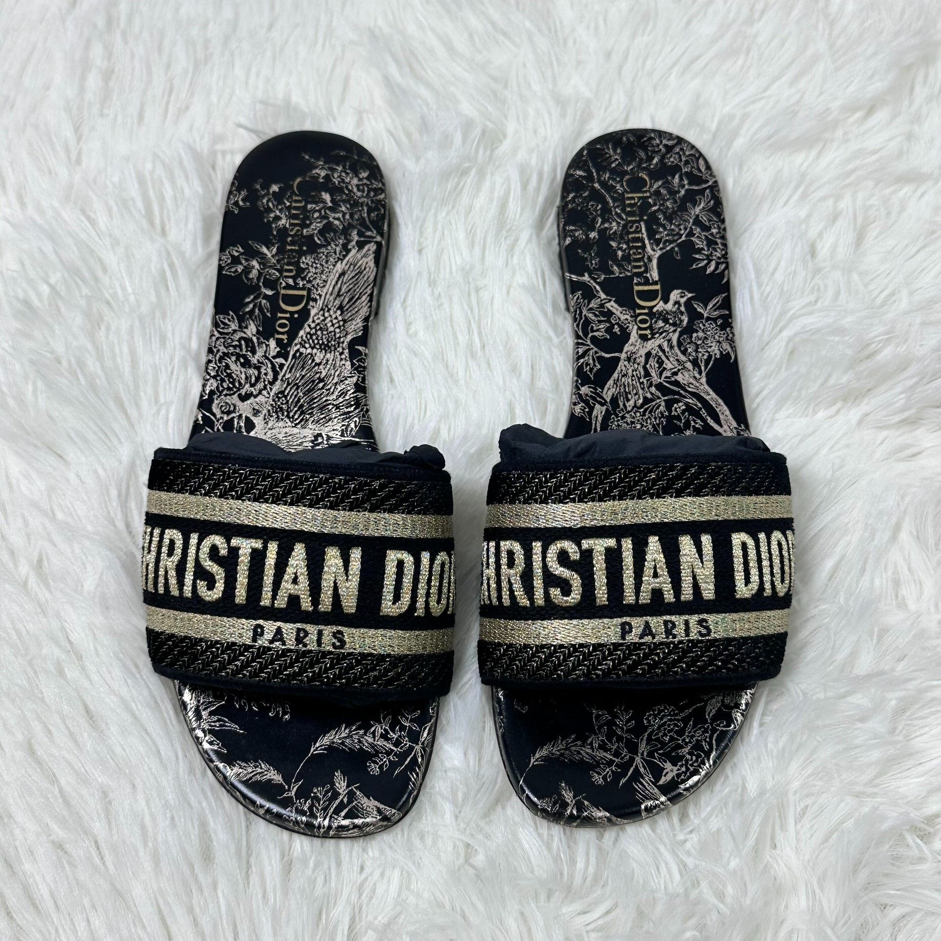 Dior Dior Dway Metallic Floral Slide Sandals Size US 5 / IT 35 - 2 Thumbnail