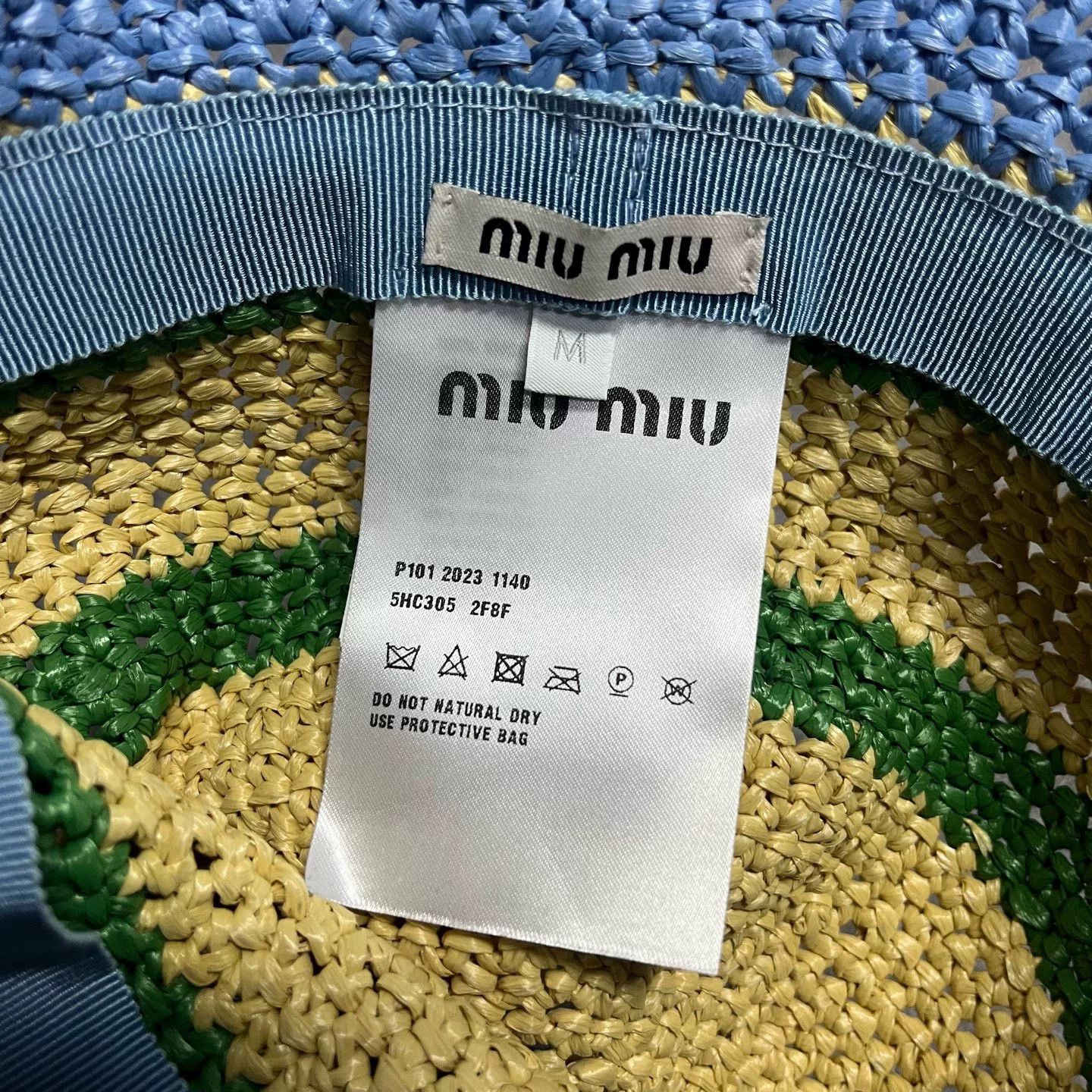 Miu Miu Miu Miu Blue Embroidered Logo Straw Hat Size ONE SIZE - 2 Thumbnail