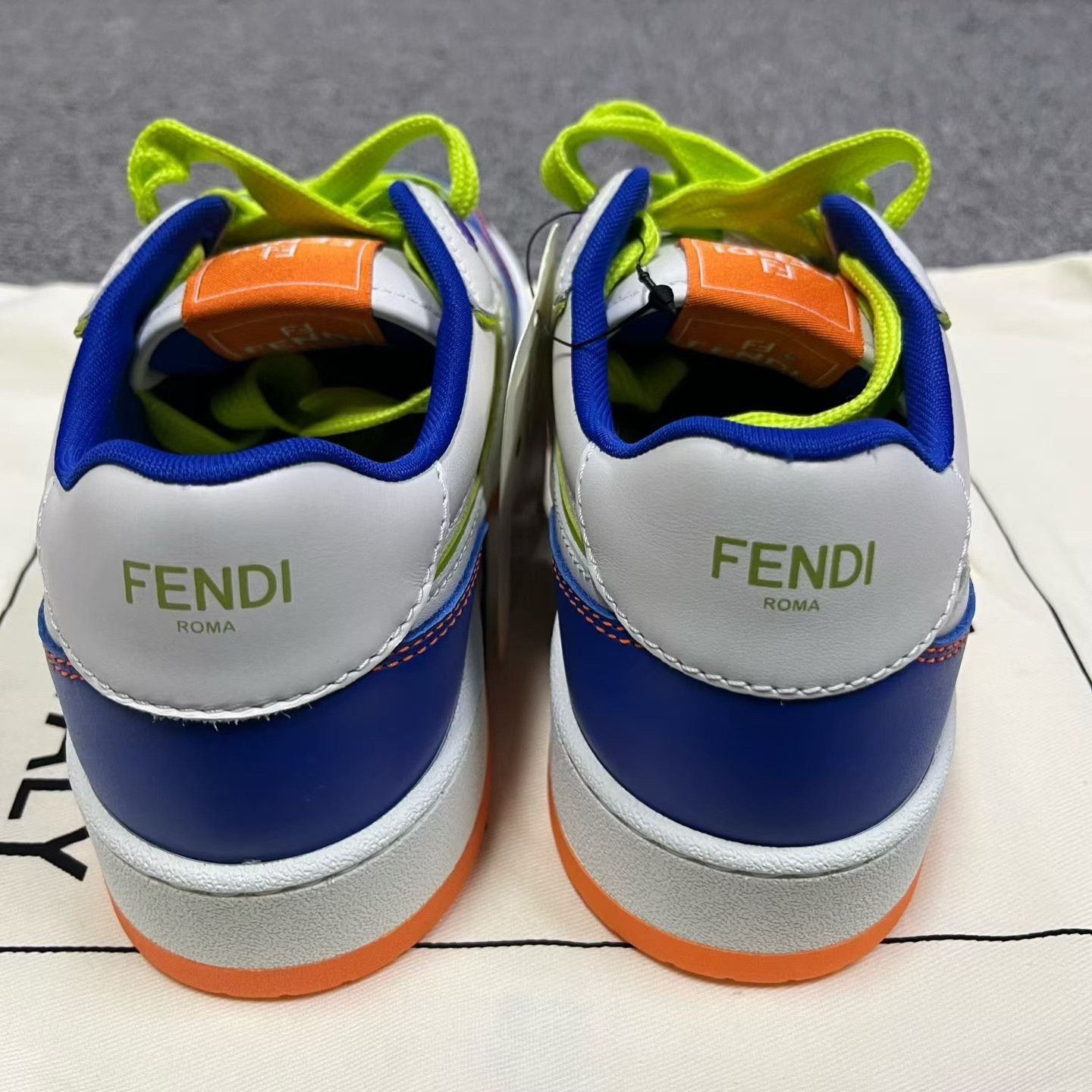 Fendi Fendi Blue Leather Paneled Low-Top Sneakers Size US 5.5 / IT 35.5 - 3 Thumbnail