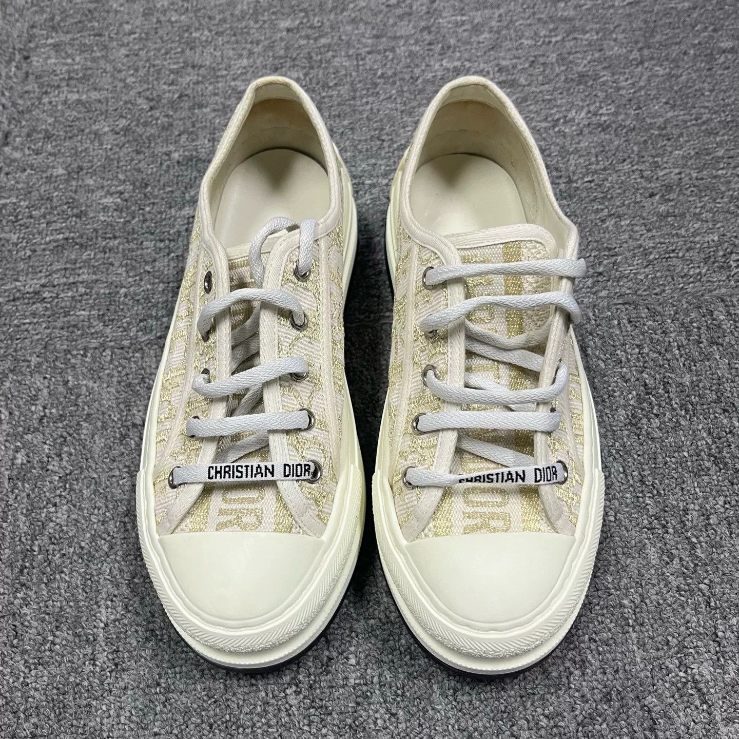 Dior Dior White-Gold Platform Canvas Sneakers Size US 6 / IT 36 - 2 Thumbnail