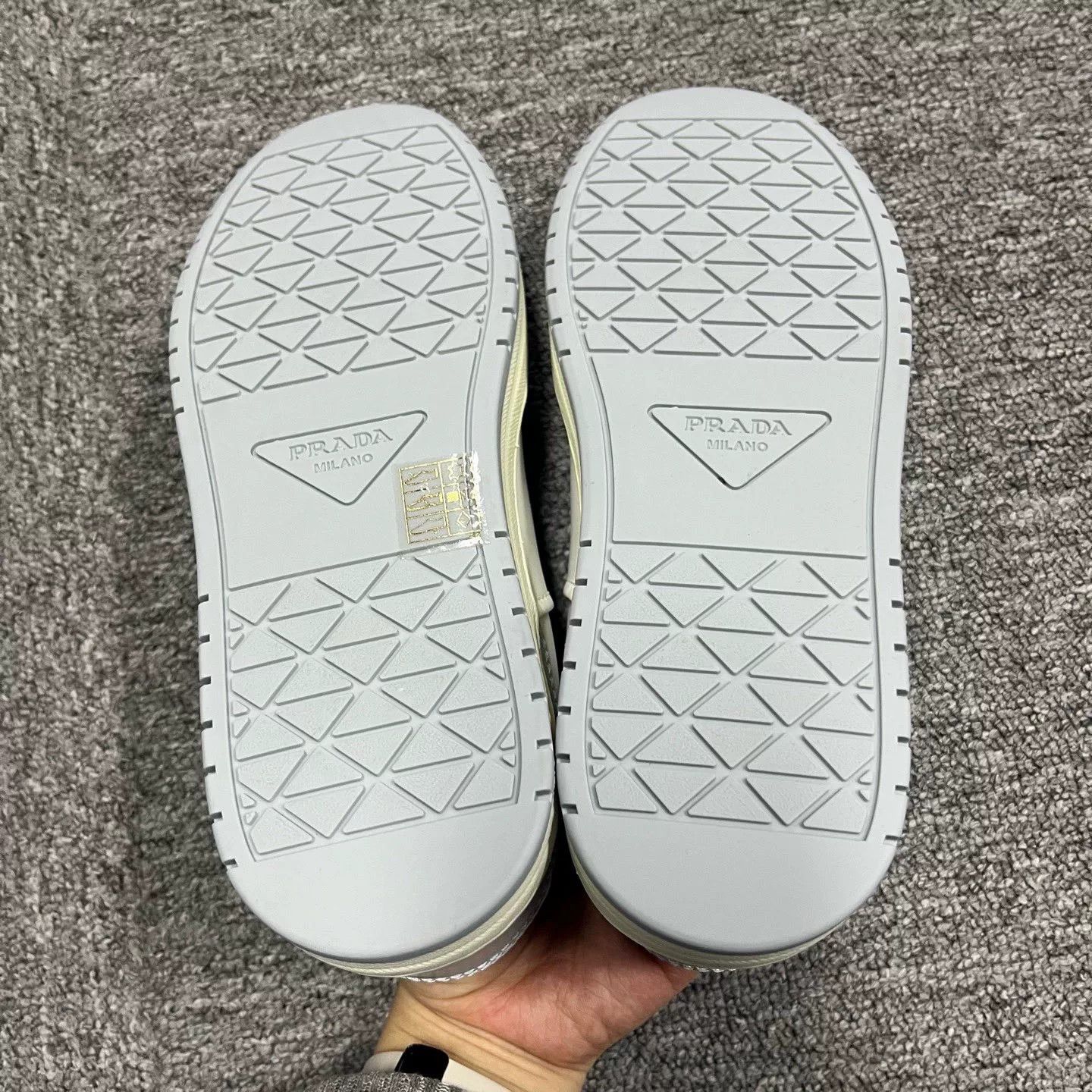 Prada Prada White Gray Leather Low-Top Sneakers Size US 4.5 / IT 34.5 - 5 Thumbnail