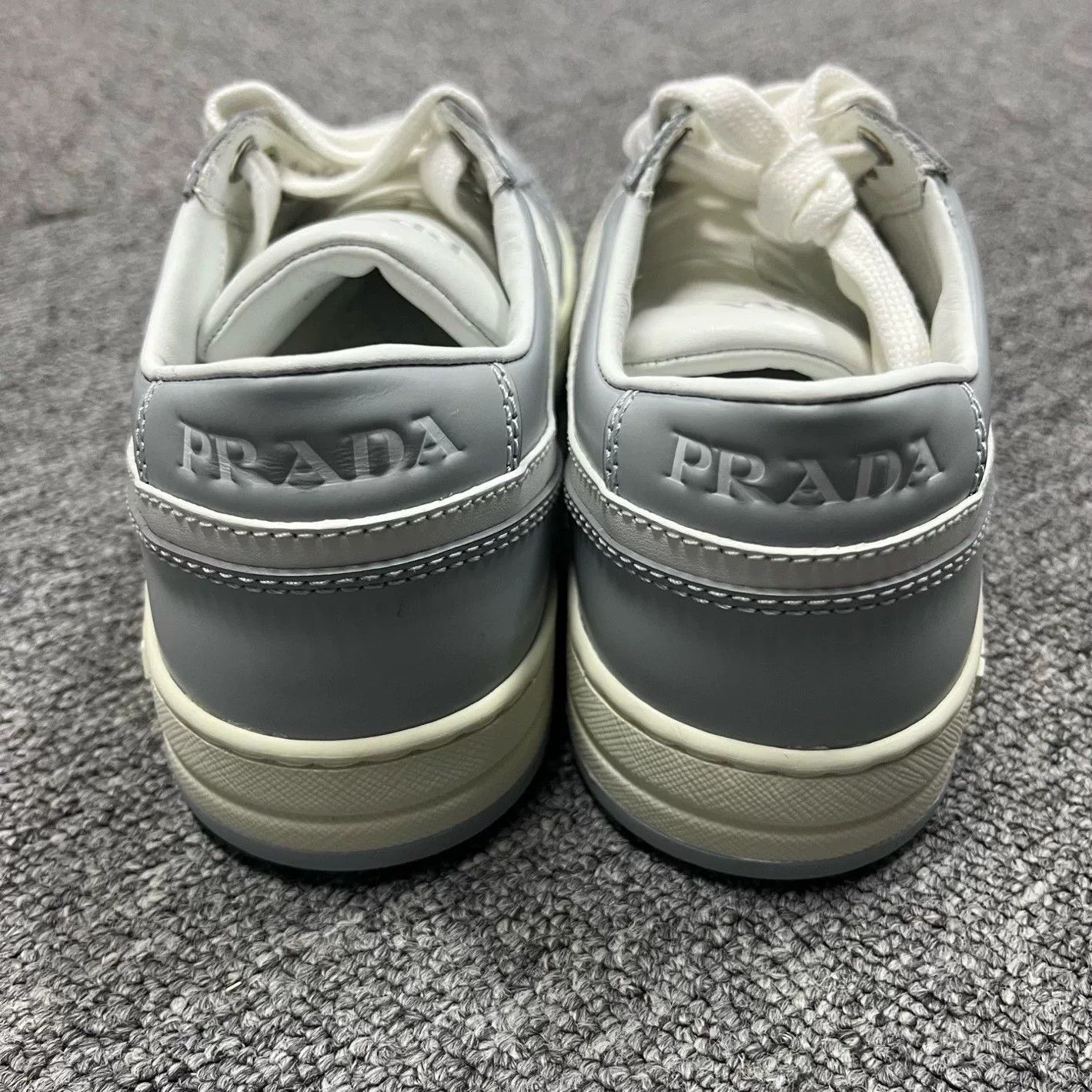 Prada Prada White Gray Leather Low-Top Sneakers Size US 4.5 / IT 34.5 - 3 Thumbnail