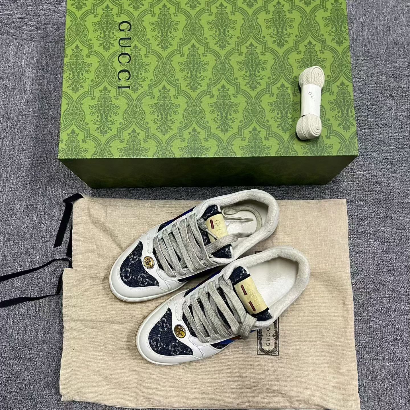 Gucci Gucci White Blue Dirty GG Sneakers Size US 4.5 / IT 34.5 - 3 Thumbnail