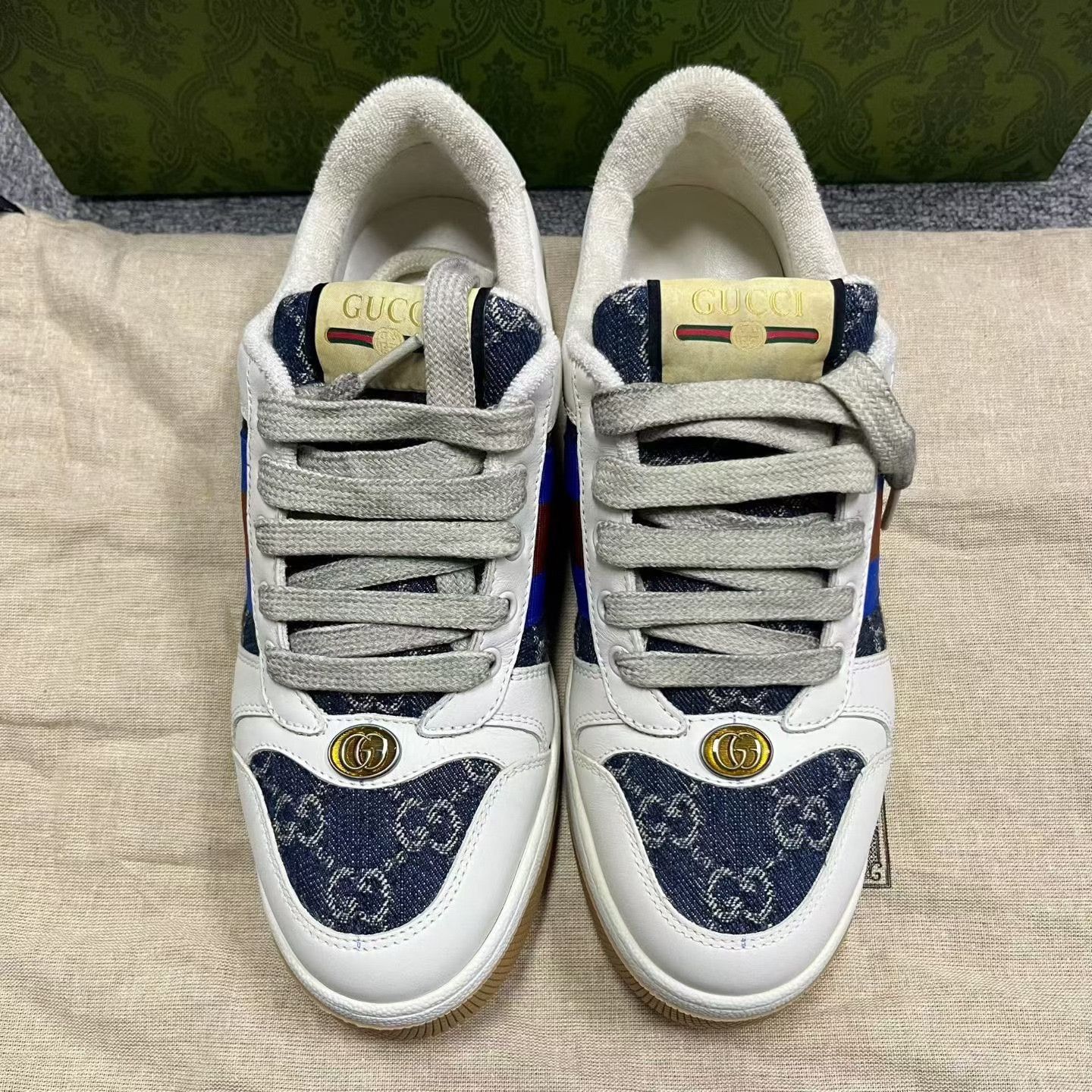 Gucci Gucci White Blue Dirty GG Sneakers Size US 4.5 / IT 34.5 - 2 Thumbnail
