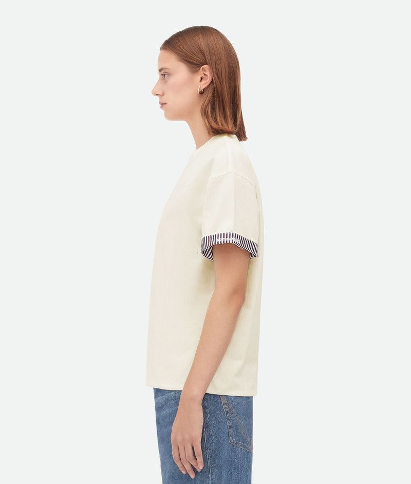 Bottega Veneta double layer striped cotton t-shirt chalk Size XS / US 0-2 / IT 36-38 - 2 Thumbnail