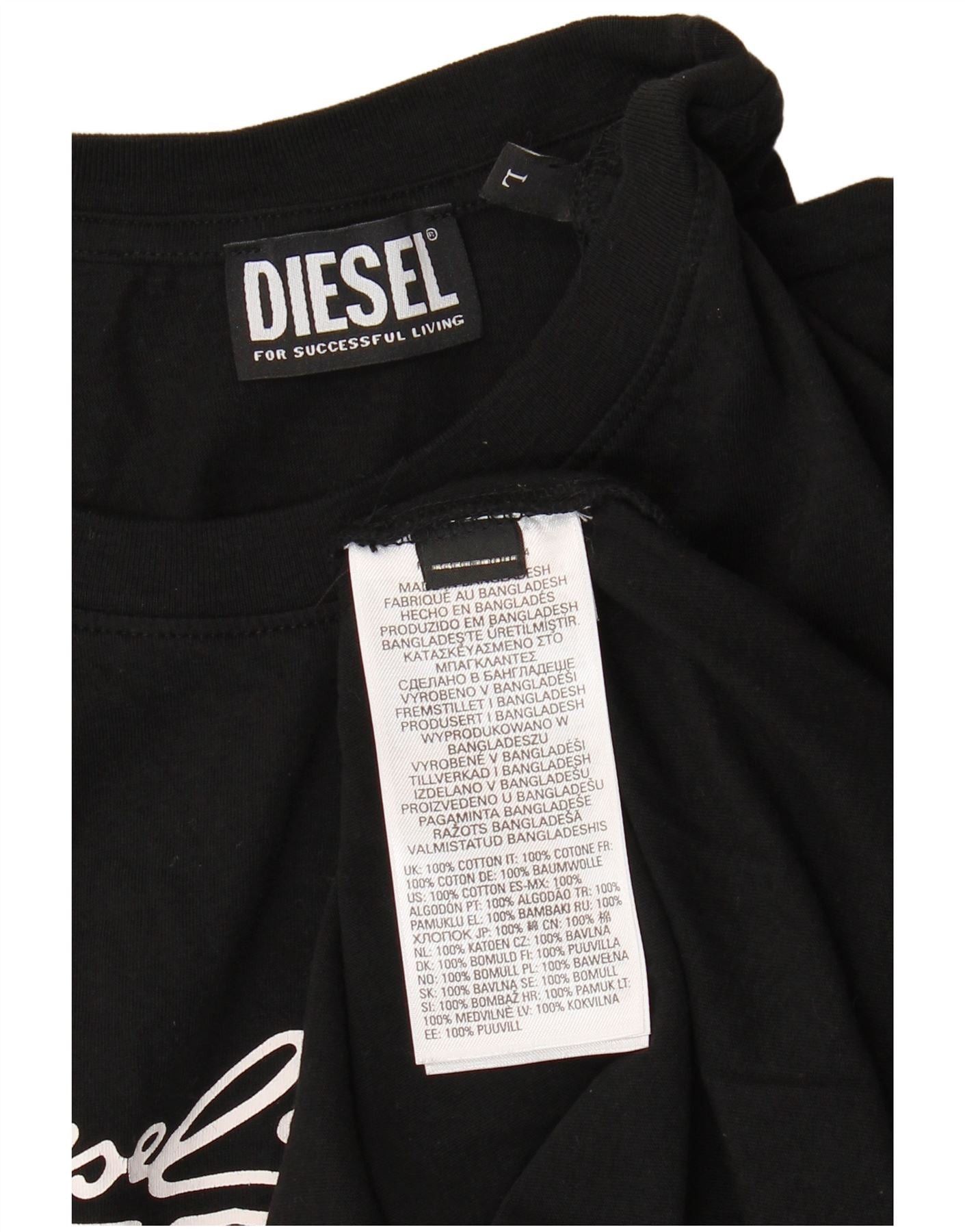 Diesel Womens Graphic T-Shirt Top UK 14 Large Black Cotton Size XS / US 0-2 / IT 36-38 - 3 Thumbnail