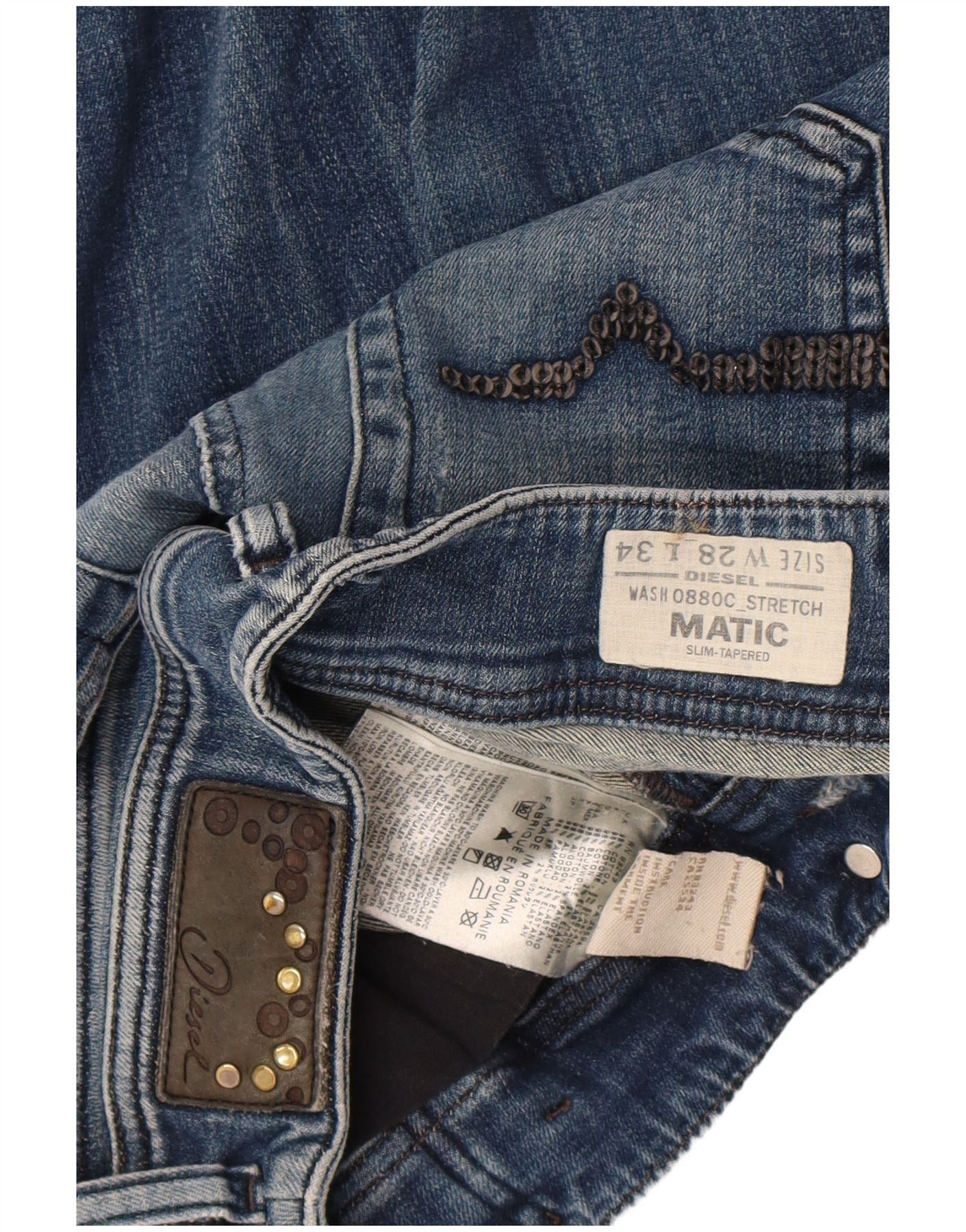 Diesel Womens Matic Distressed Slim Tapered Jeans W28 L34 Blue Cott Size 42" / US 20 - 4 Thumbnail