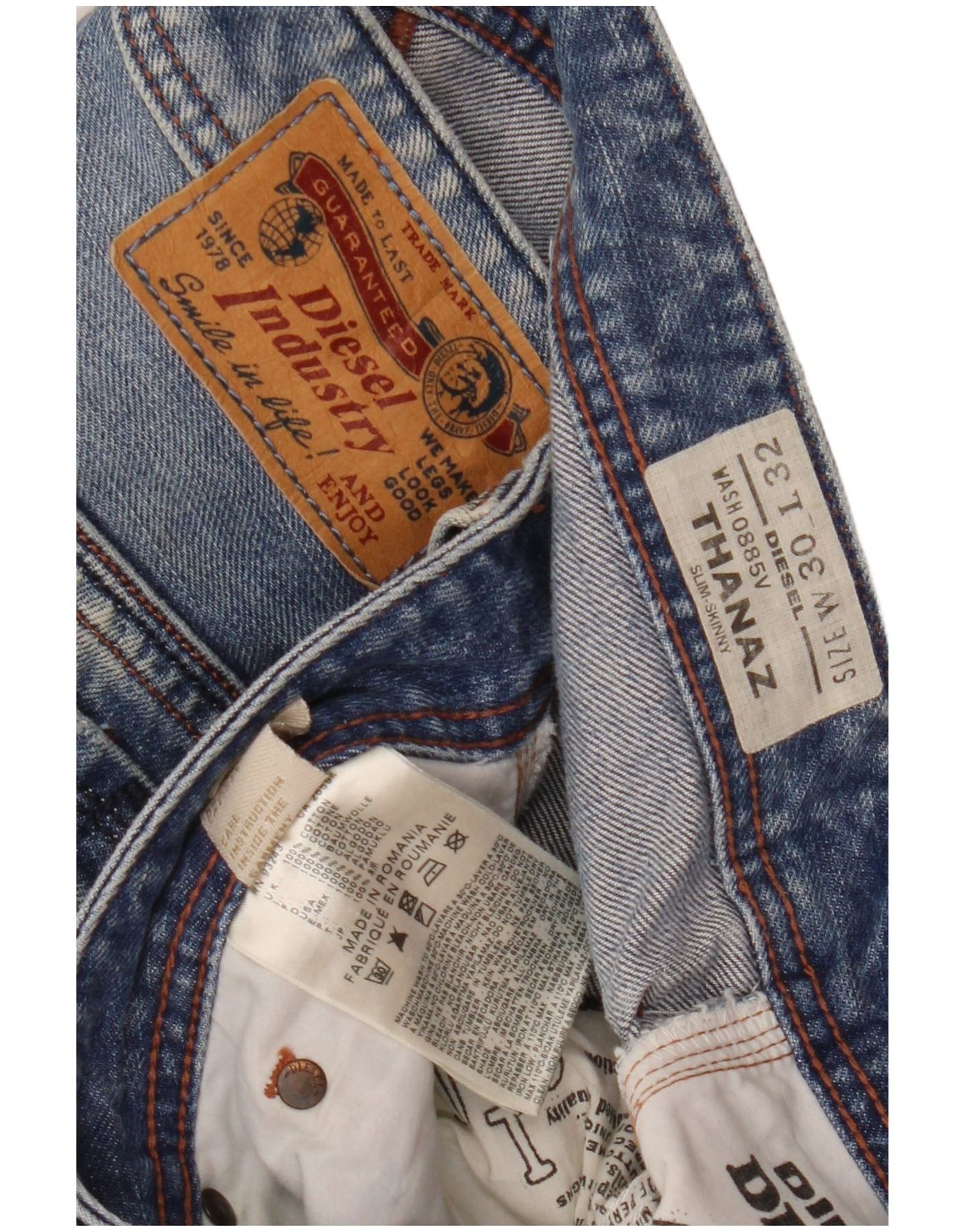 Diesel Mens Thanaz Slim Skinny Jeans W30 L32 Blue Cotton Size US 30 / EU 46 - 3 Thumbnail