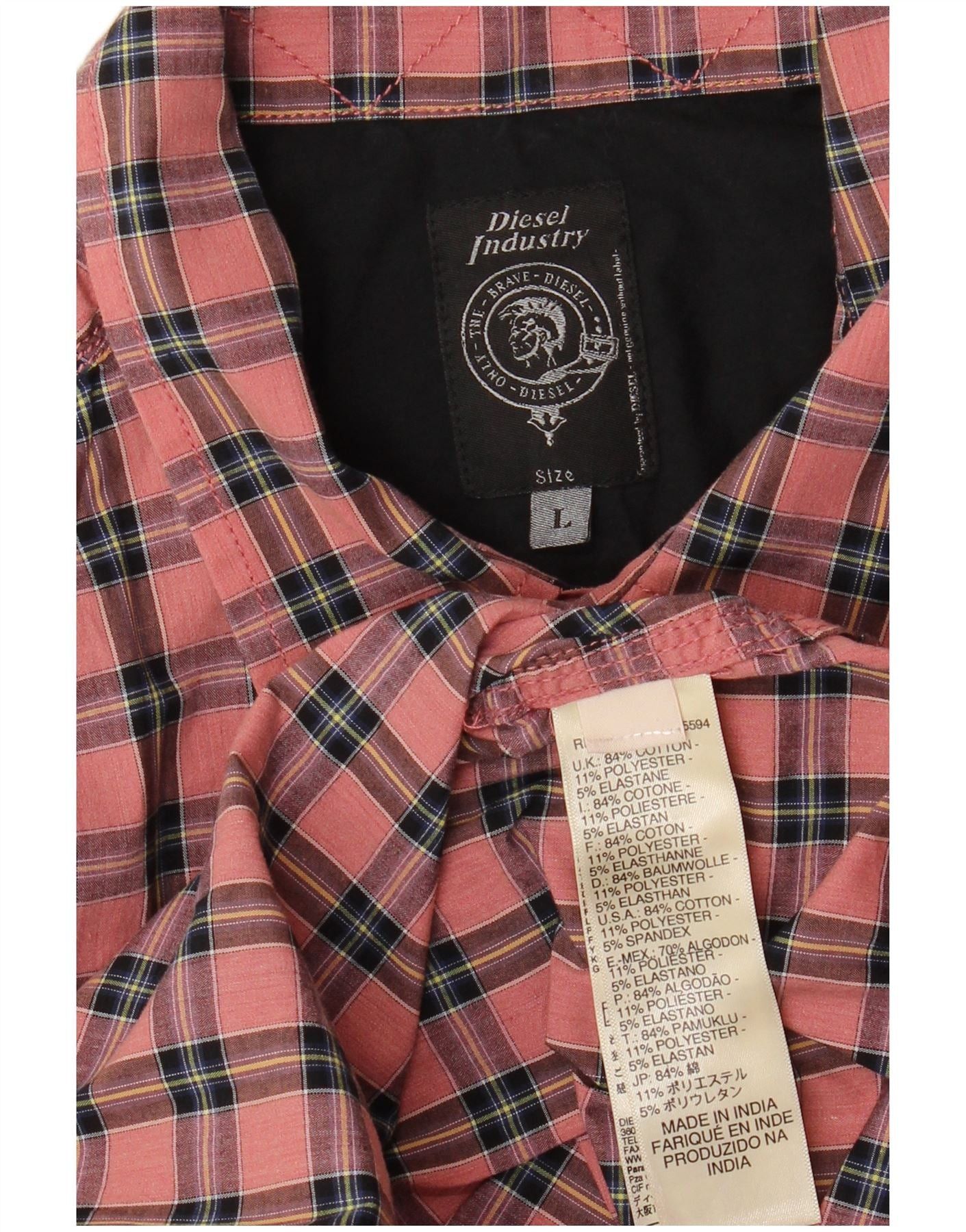 Diesel Mens Shirt Large Pink Check Cotton Size US L / EU 52-54 / 3 - 3 Thumbnail