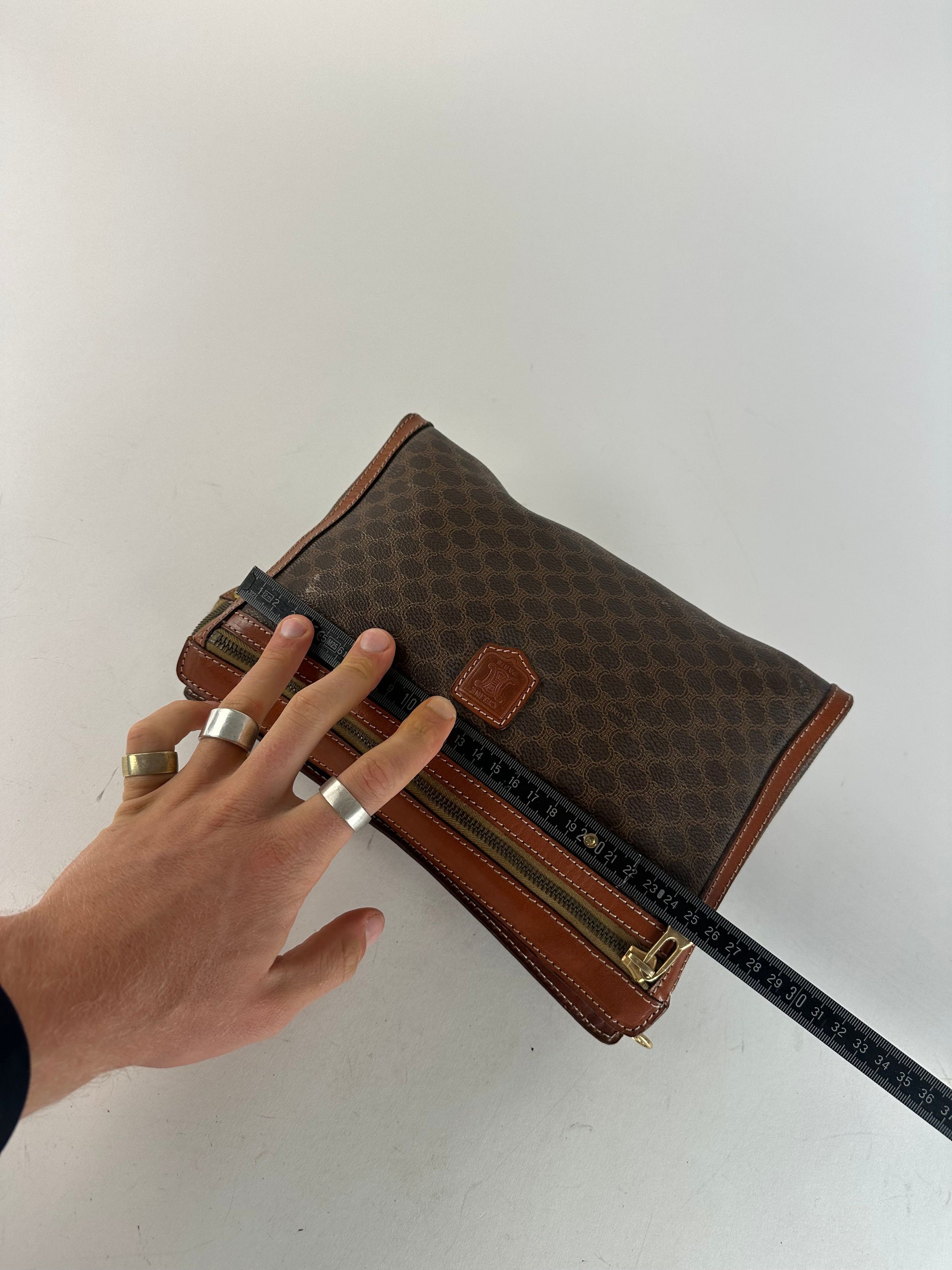 Celine Vintage Paris Triomphe Monogram Leather Clutch Brown Size ONE SIZE - 9 Thumbnail