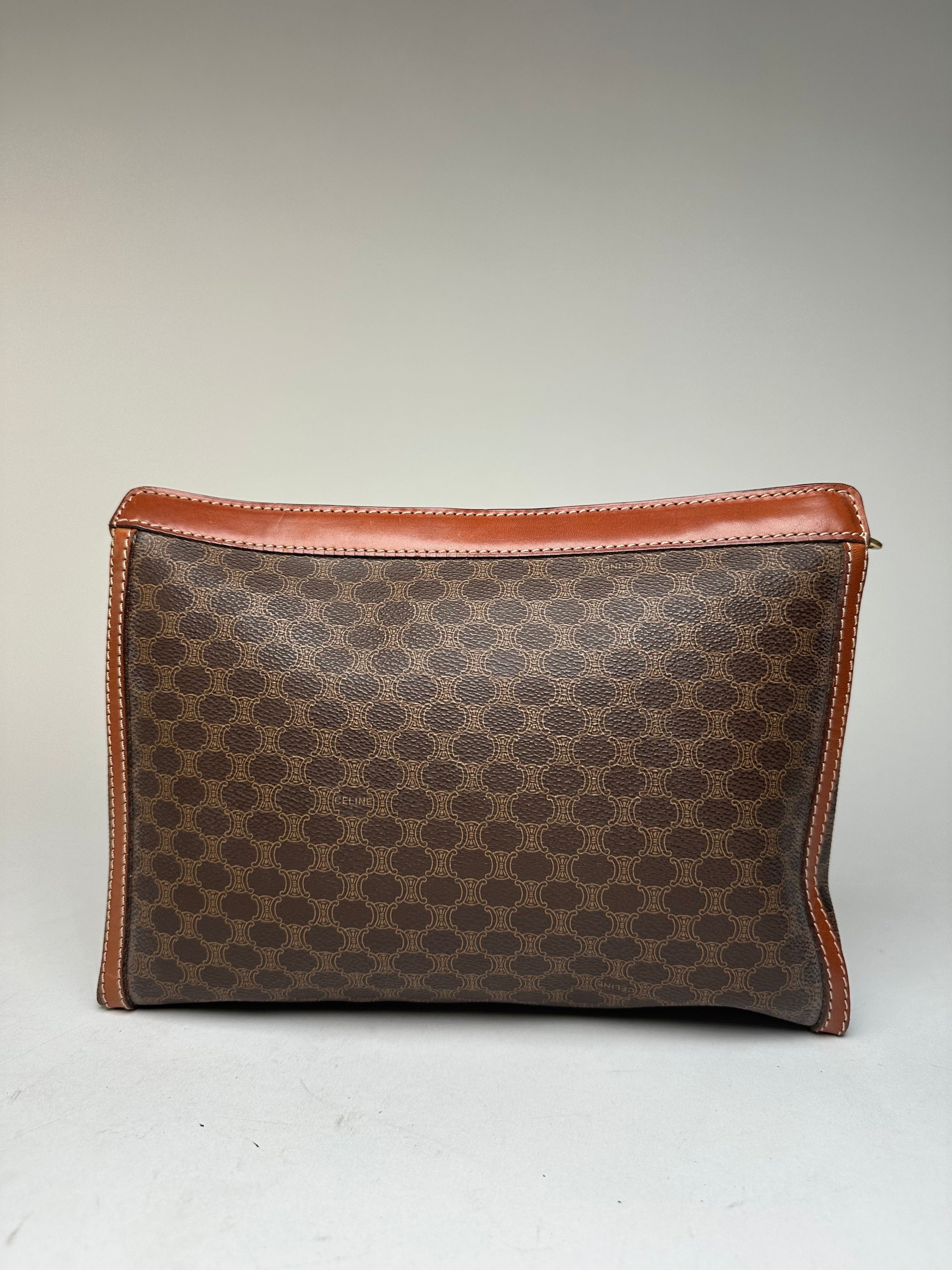 Celine Vintage Paris Triomphe Monogram Leather Clutch Brown Size ONE SIZE - 2 Thumbnail