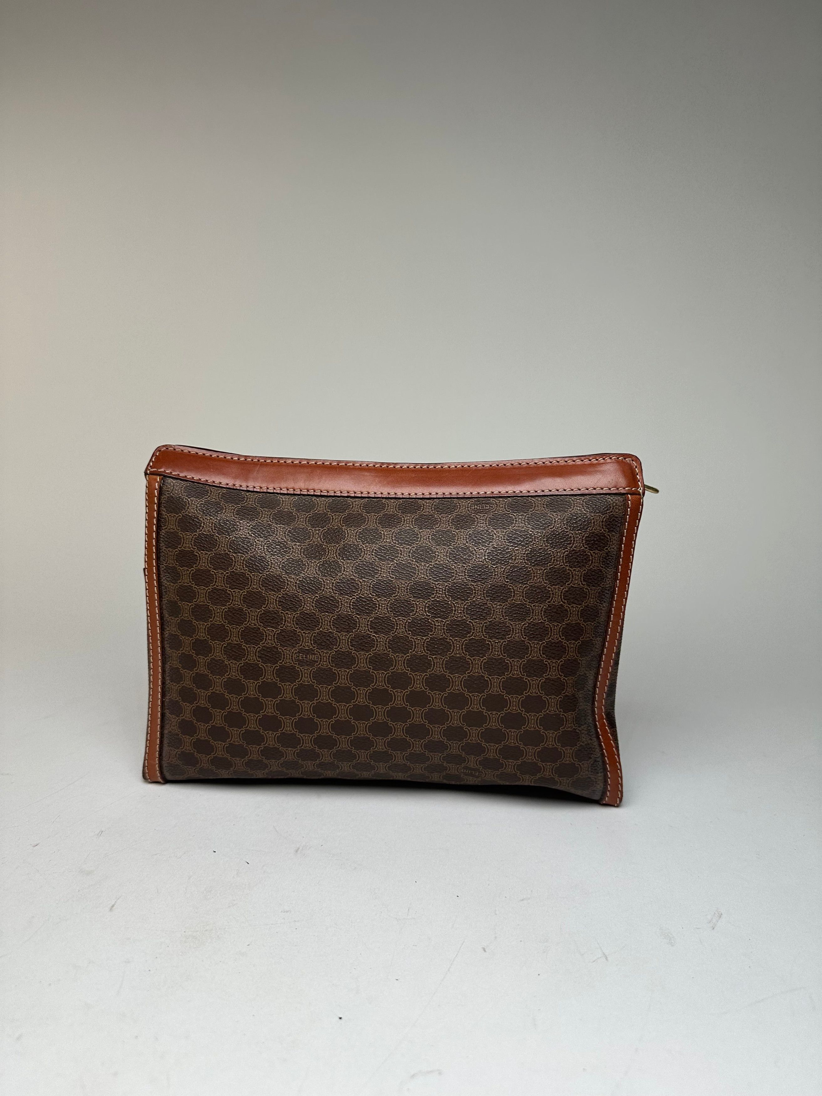 Celine Vintage Paris Triomphe Monogram Leather Clutch Brown Size ONE SIZE - 13 Thumbnail