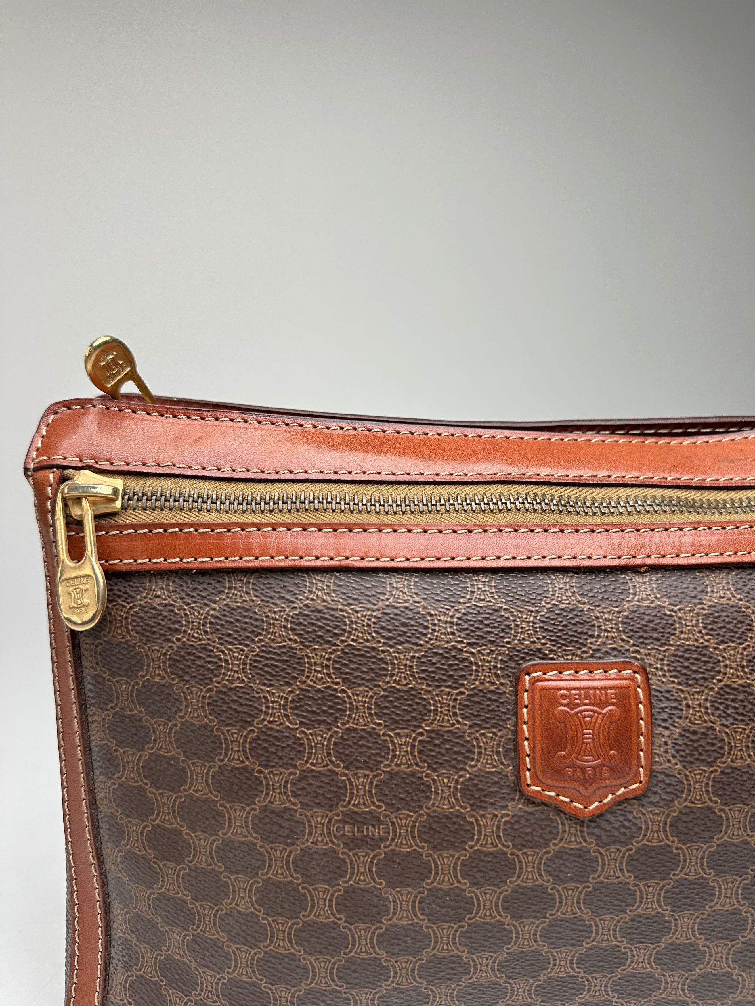 Celine Vintage Paris Triomphe Monogram Leather Clutch Brown Size ONE SIZE - 7 Thumbnail