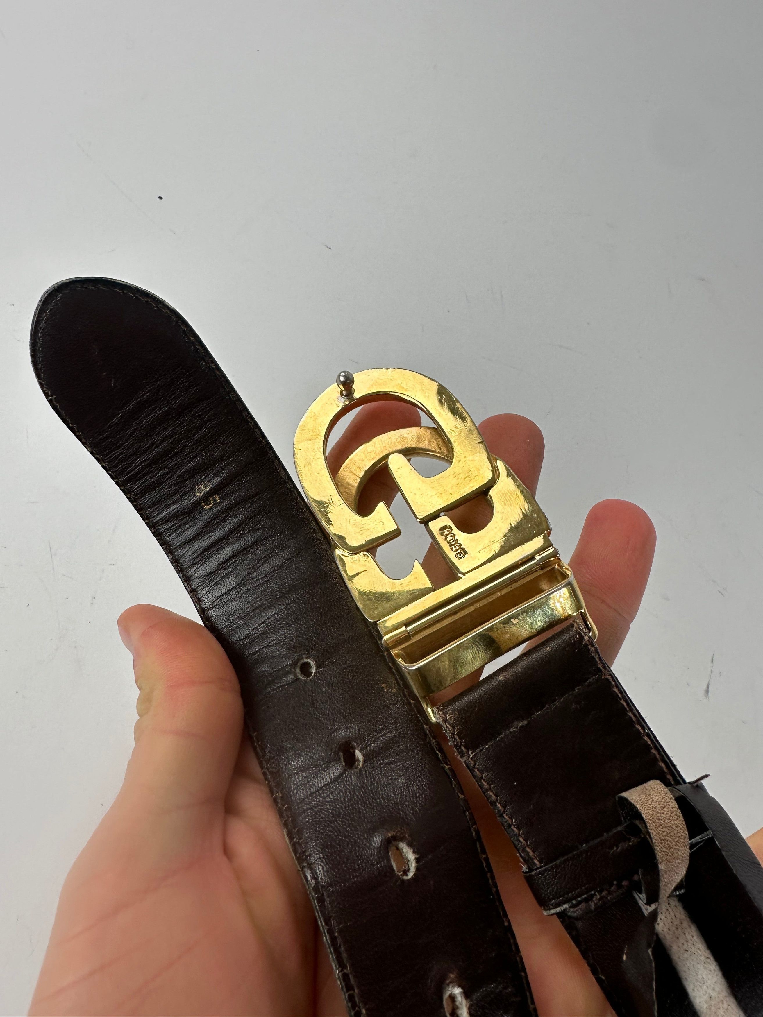 Gucci Vintage GG Leather Belt Brown Size ONE SIZE - 3 Thumbnail