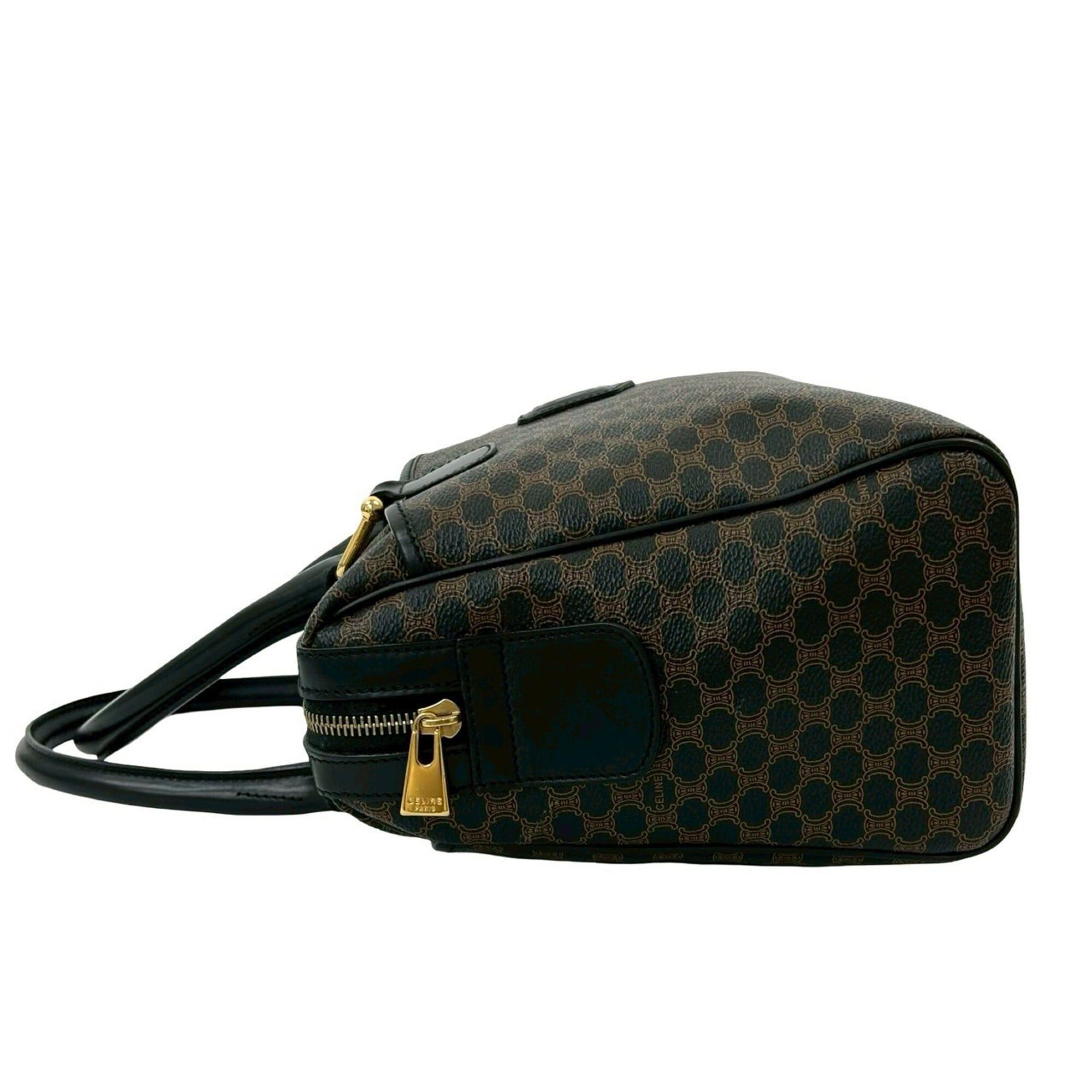 Celine CELINE Vintage Macadam Blazon Triomphe Pattern Leather Handbag Mini Boston Bag Black 81947 Size ONE SIZE - 5 Thumbnail