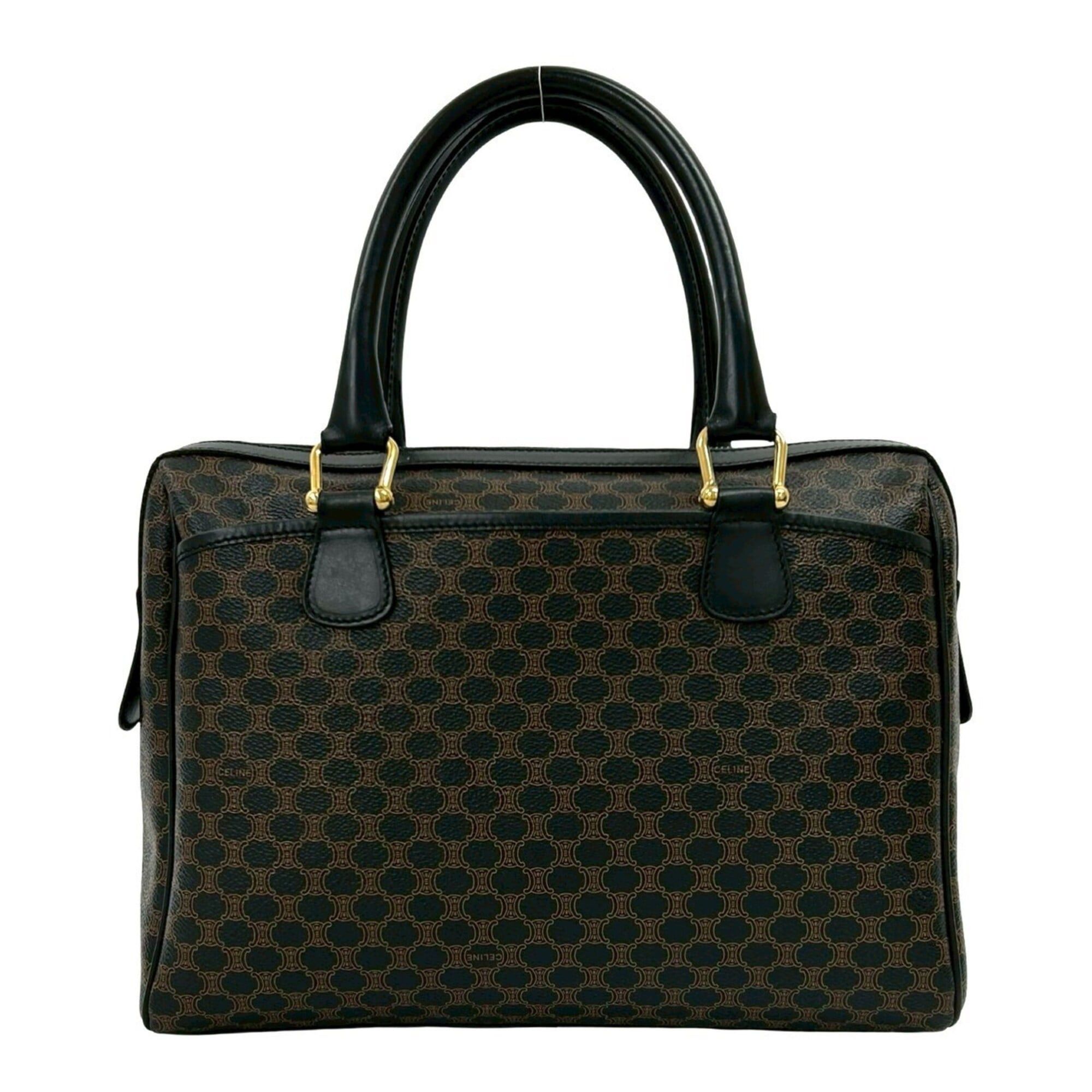 Celine CELINE Vintage Macadam Blazon Triomphe Pattern Leather Handbag Mini Boston Bag Black 81947 Size ONE SIZE - 3 Thumbnail