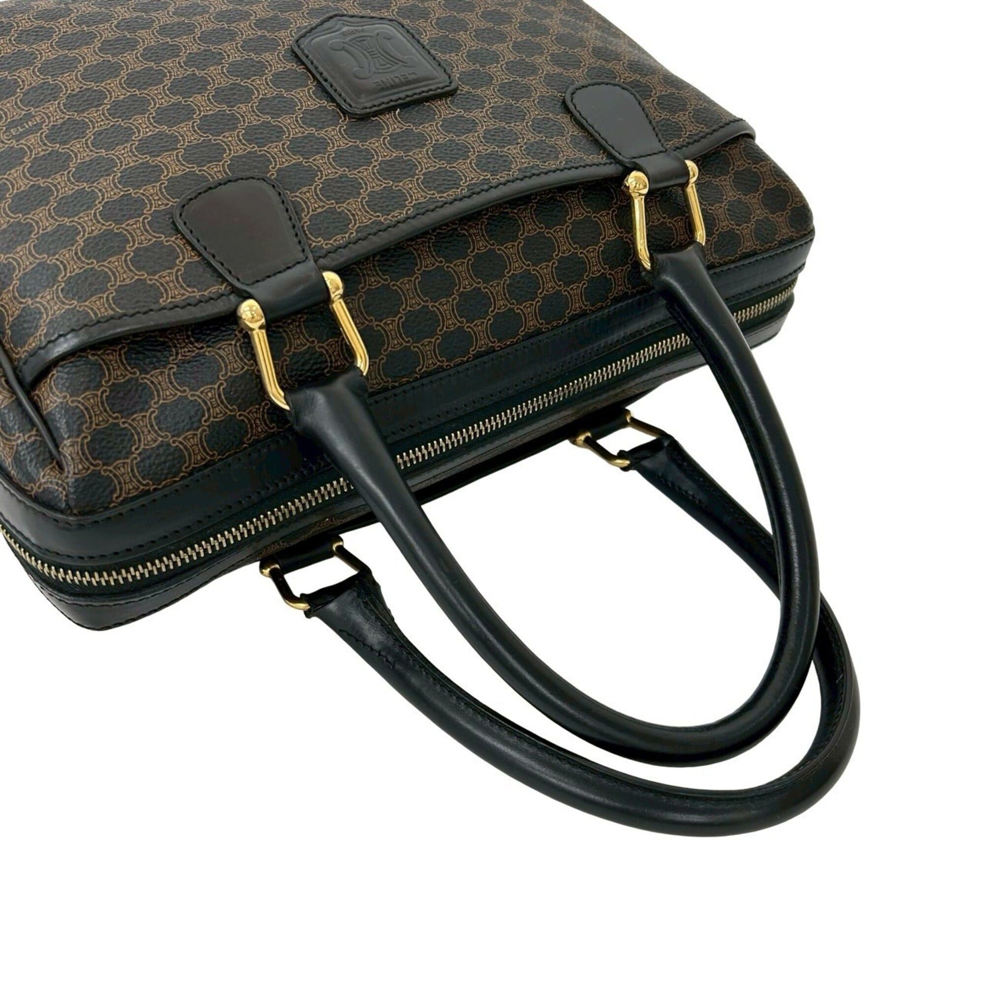 Celine CELINE Vintage Macadam Blazon Triomphe Pattern Leather Handbag Mini Boston Bag Black 81947 Size ONE SIZE - 4 Thumbnail