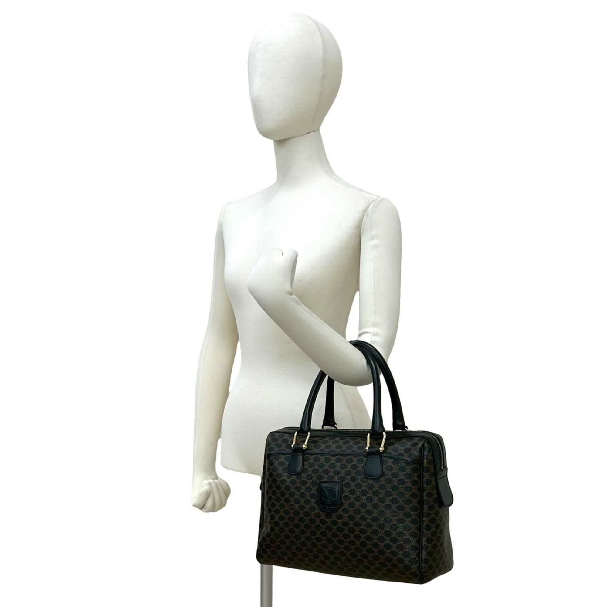 Celine CELINE Vintage Macadam Blazon Triomphe Pattern Leather Handbag Mini Boston Bag Black 81947 Size ONE SIZE - 2 Thumbnail