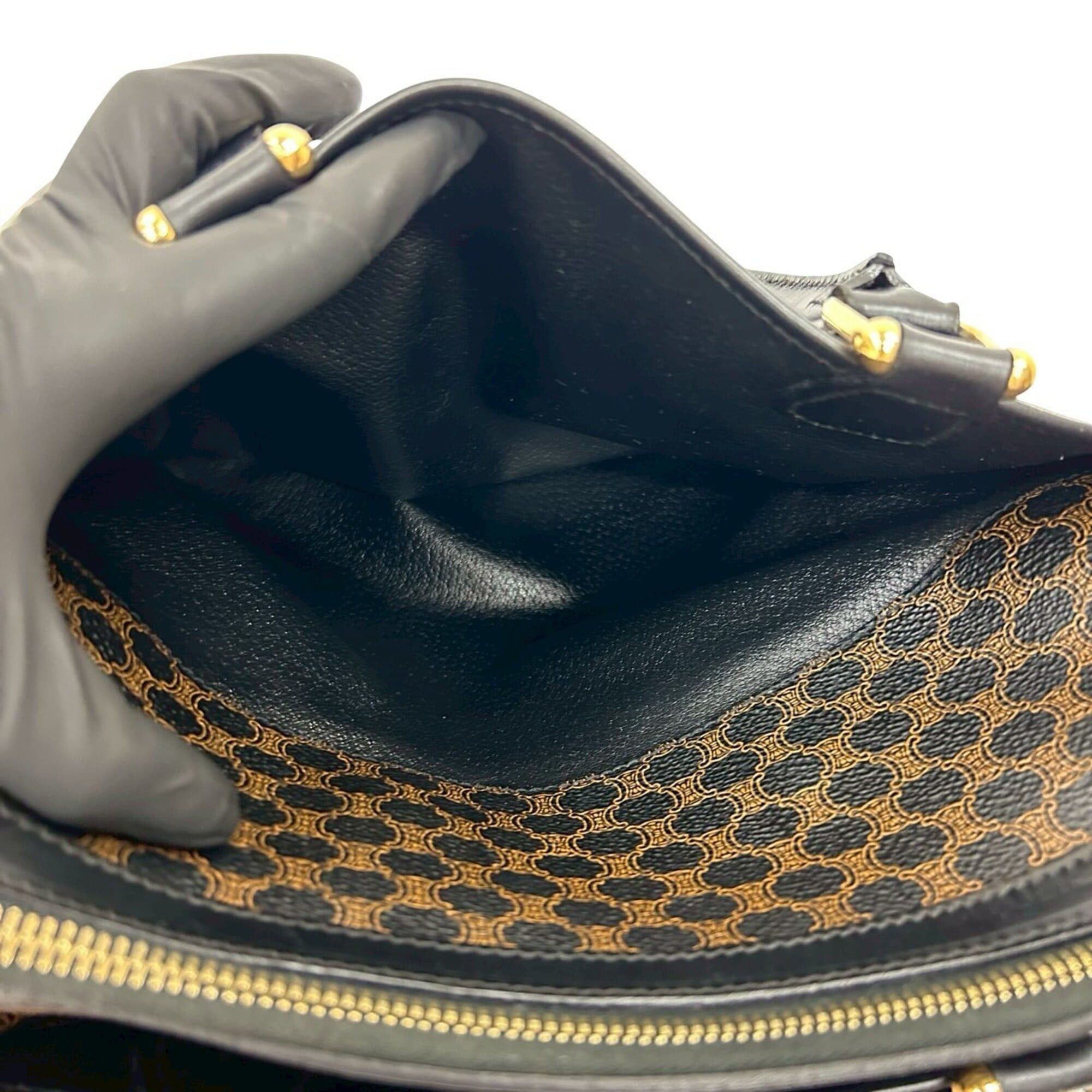 Celine CELINE Vintage Macadam Blazon Triomphe Pattern Leather Handbag Mini Boston Bag Black 81947 Size ONE SIZE - 10 Thumbnail