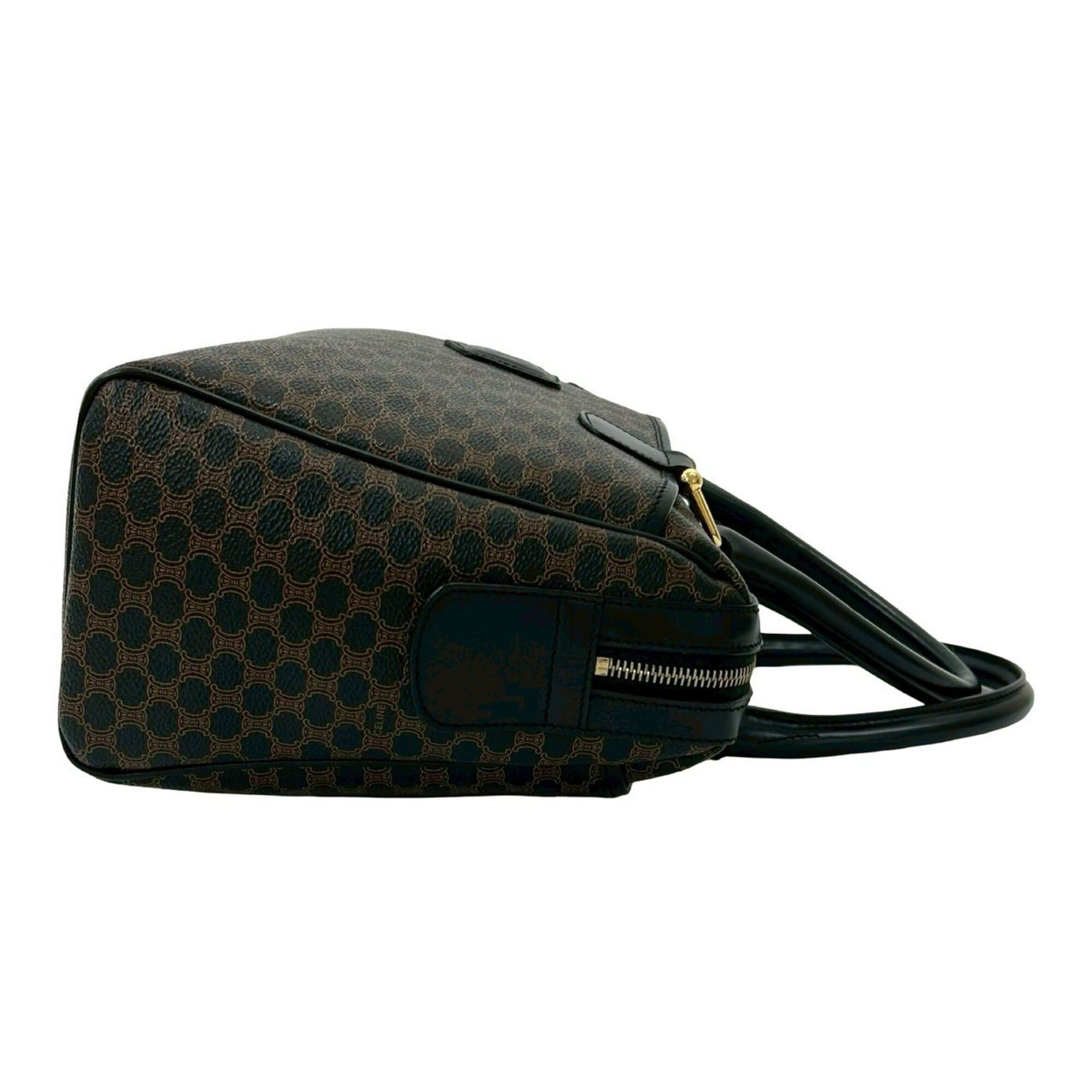 Celine CELINE Vintage Macadam Blazon Triomphe Pattern Leather Handbag Mini Boston Bag Black 81947 Size ONE SIZE - 6 Thumbnail