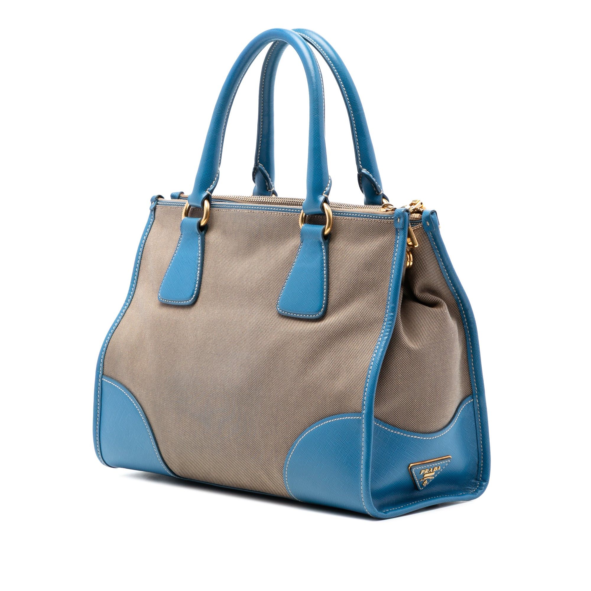 Prada Saffiano Trimmed Canvas Canapa Logo Double Zip Satchel Size ONE SIZE - 2 Thumbnail