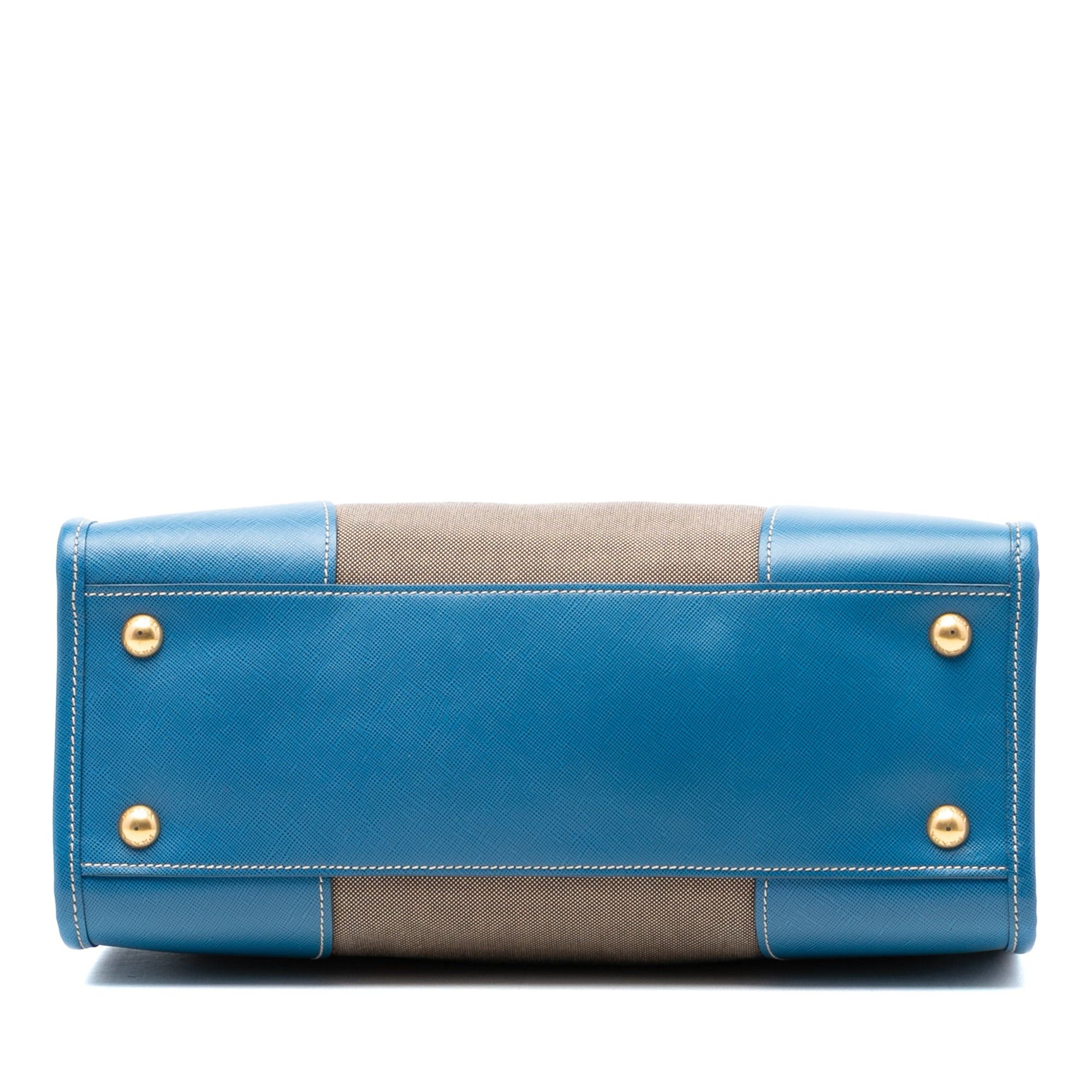 Prada Saffiano Trimmed Canvas Canapa Logo Double Zip Satchel Size ONE SIZE - 3 Thumbnail