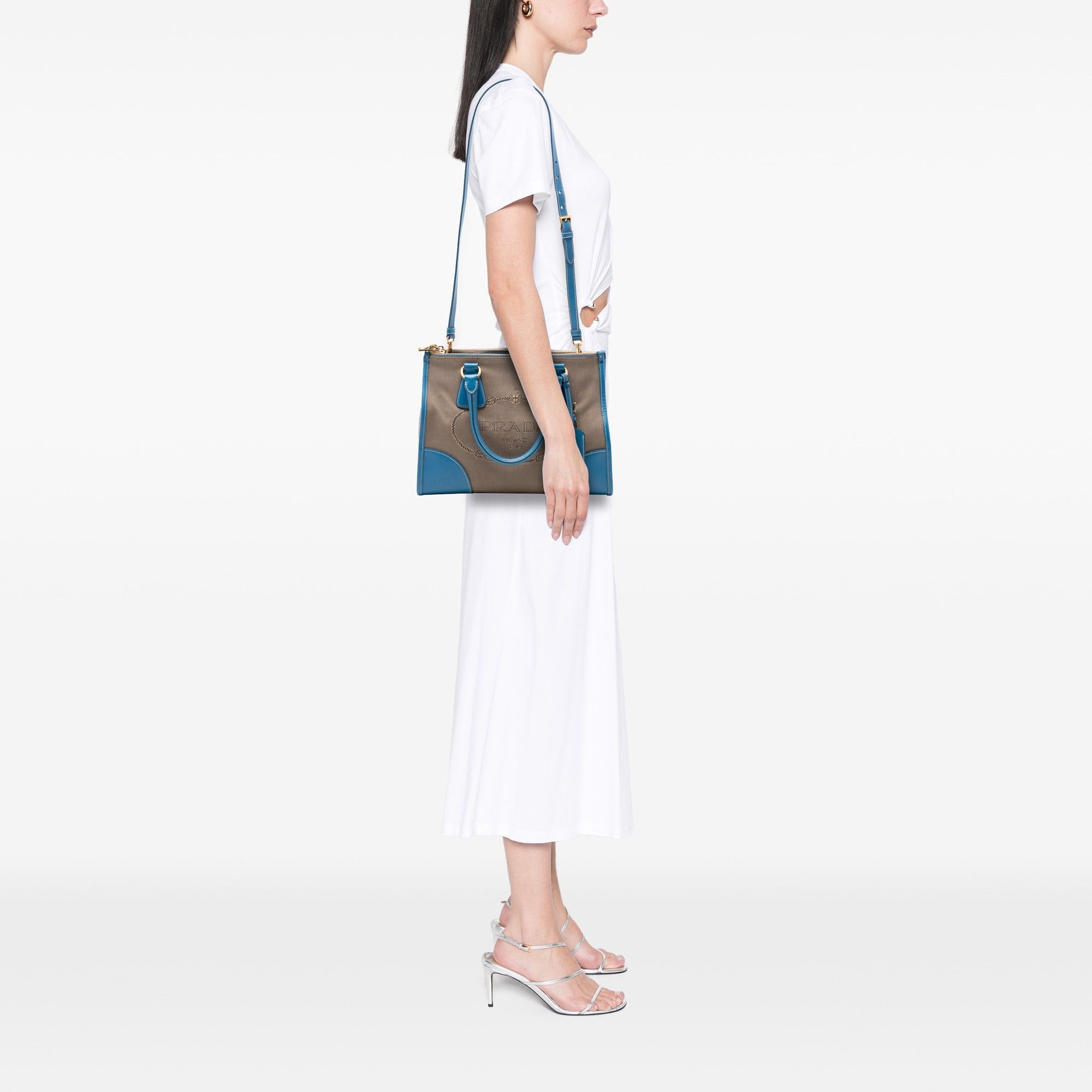 Prada Saffiano Trimmed Canvas Canapa Logo Double Zip Satchel Size ONE SIZE - 6 Thumbnail