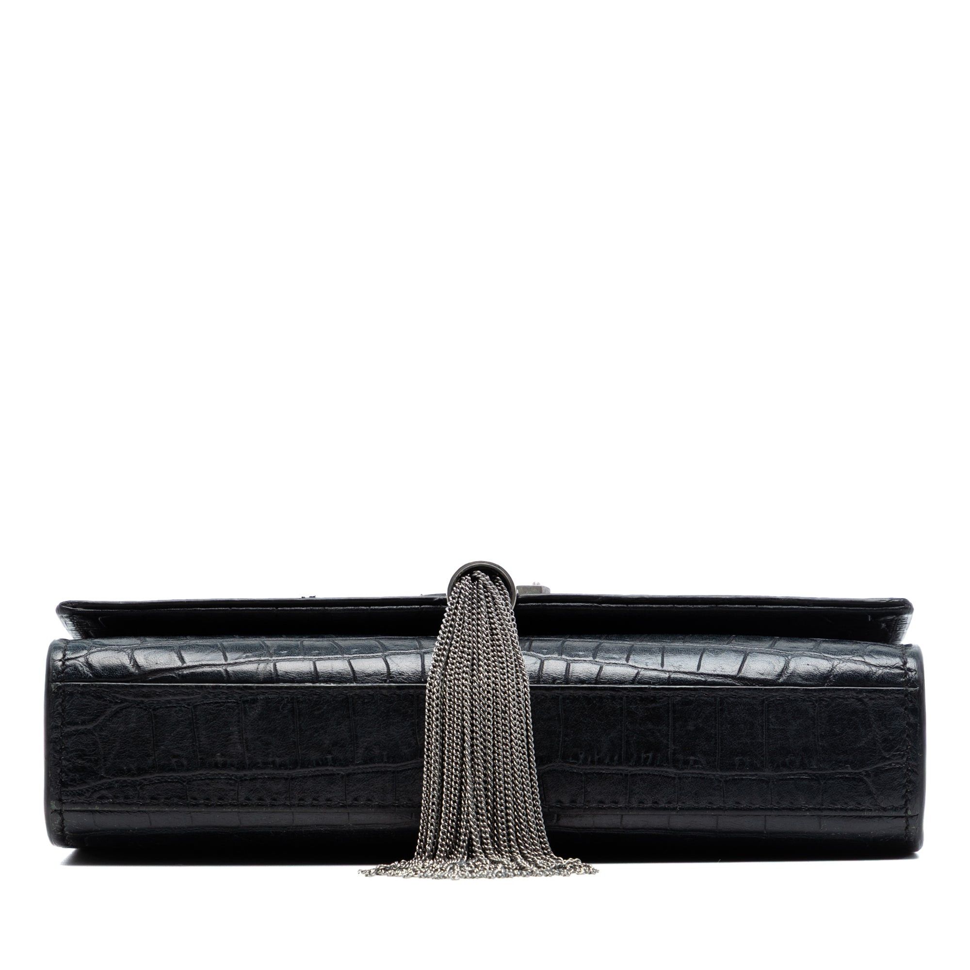 Saint Laurent Paris Croc Embossed Leather Monogram Kate Tassel Wallet on Chain Size ONE SIZE - 3 Thumbnail