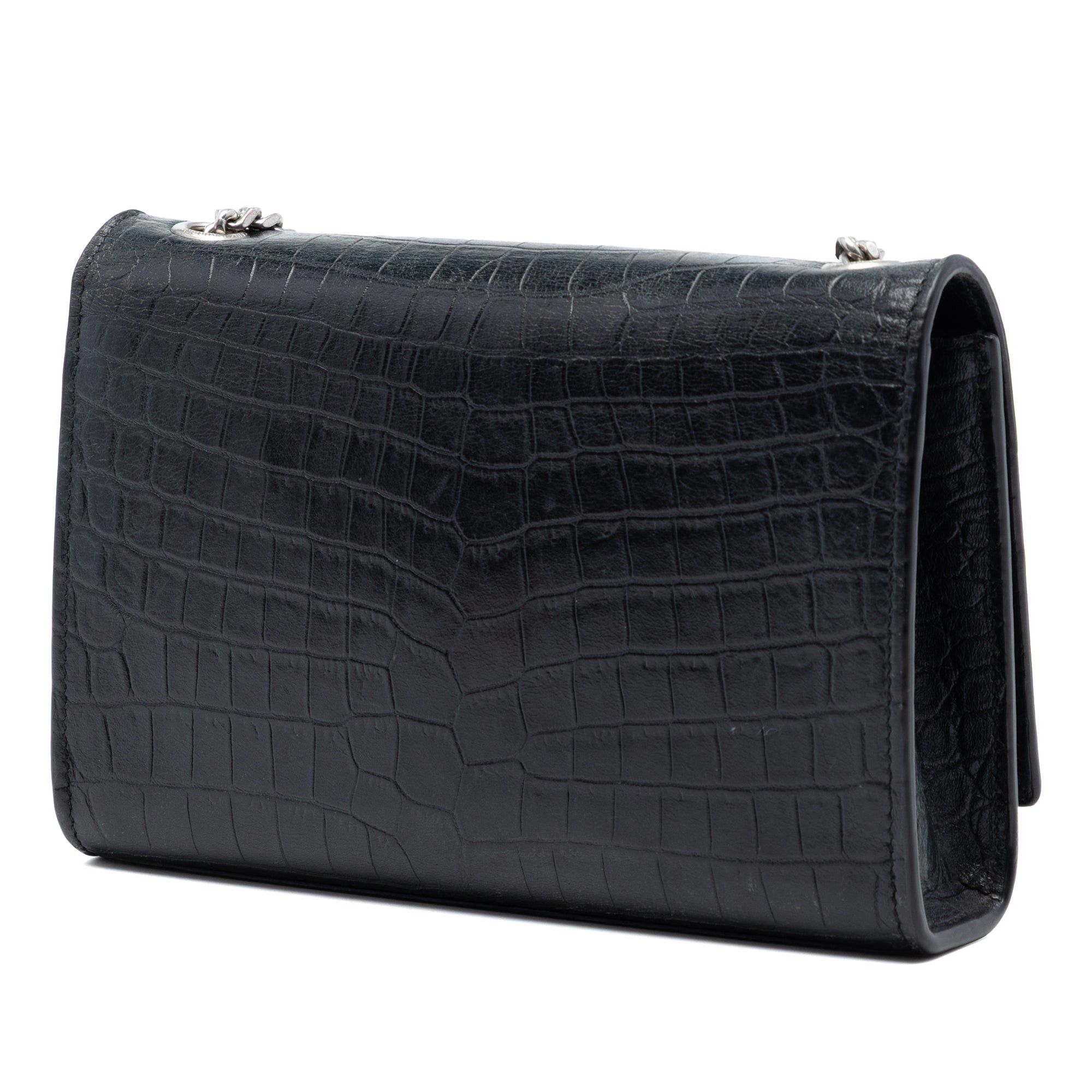 Saint Laurent Paris Croc Embossed Leather Monogram Kate Tassel Wallet on Chain Size ONE SIZE - 2 Thumbnail