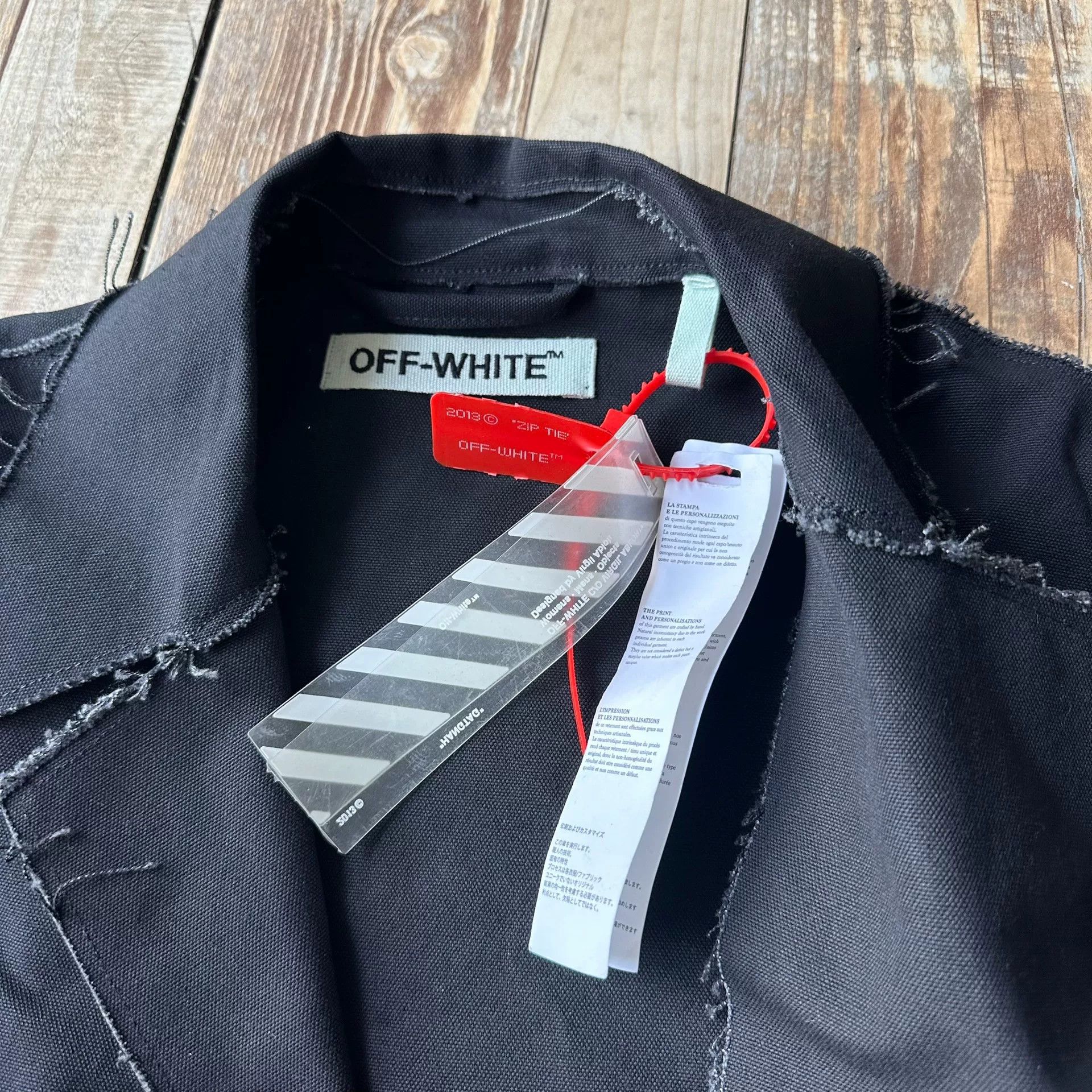 Off-White OFF White Black Distressed Fringe Back Stripe Pocket Coat Size US M / EU 48-50 / 2 - 4 Thumbnail