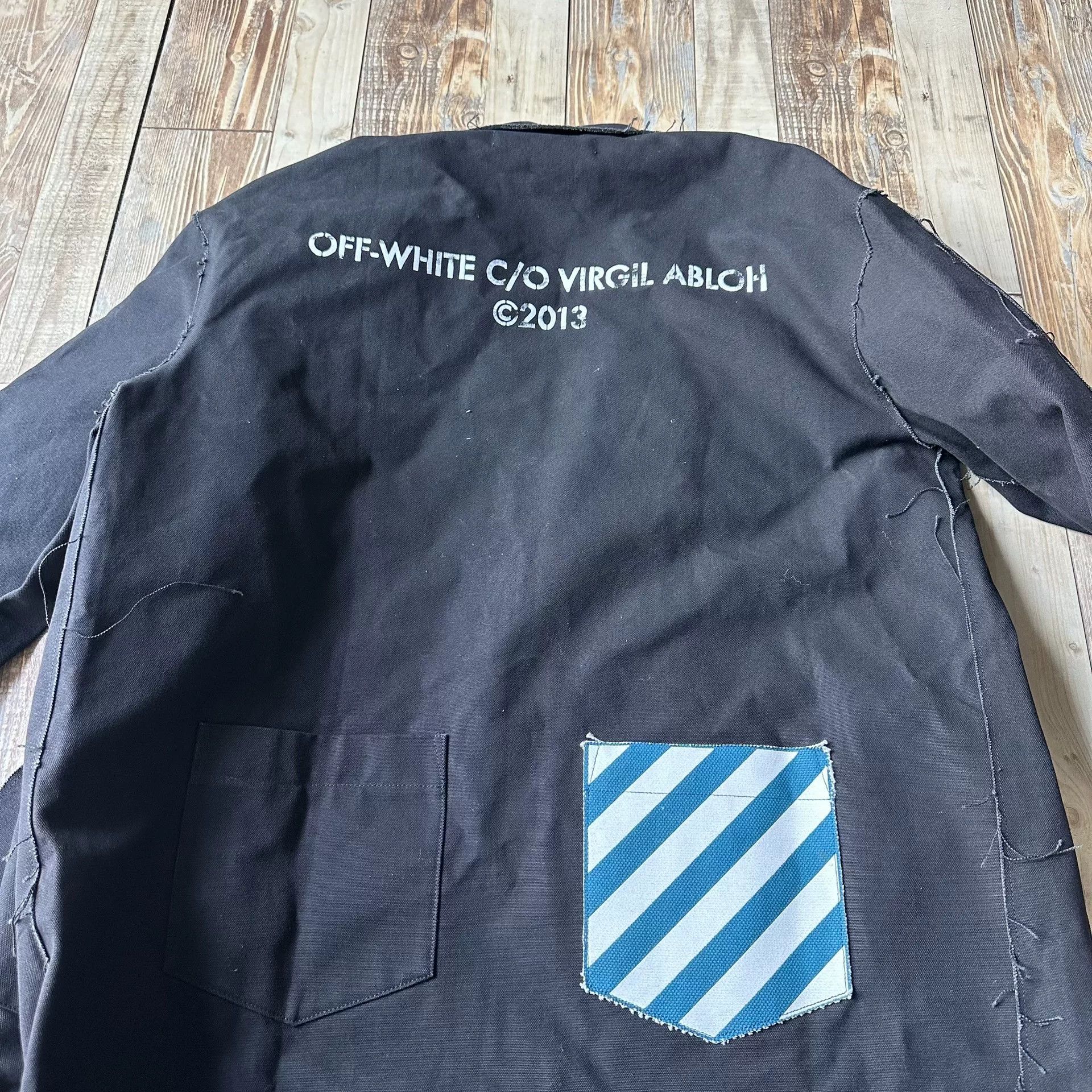 Off-White OFF White Black Distressed Fringe Back Stripe Pocket Coat Size US M / EU 48-50 / 2 - 7 Thumbnail
