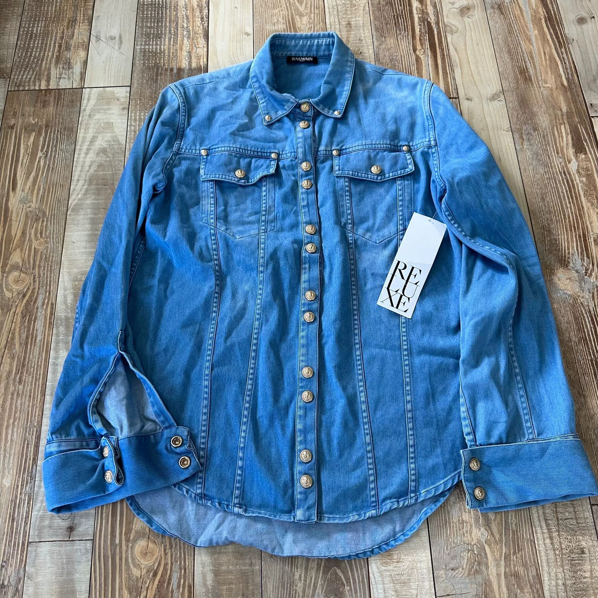 Balmain Balmain Lion Head Button Denim Shirt Size US XS / EU 42 / 0 - 4 Thumbnail