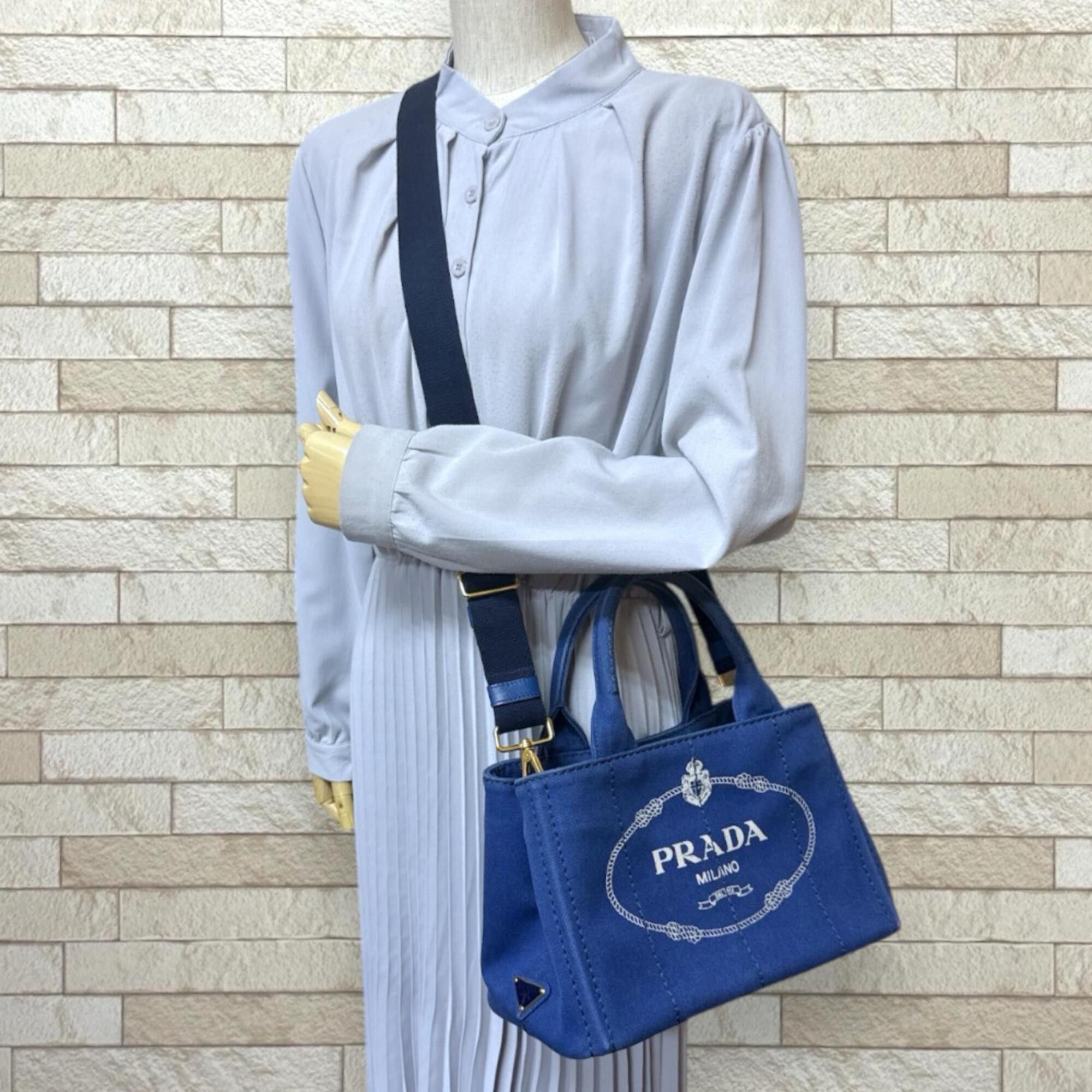 Prada Prada Canapa Tote SS Shoulder Bag, Canvas 1BG439 Blue, Women's, Used, 2-way Size ONE SIZE - 2 Thumbnail