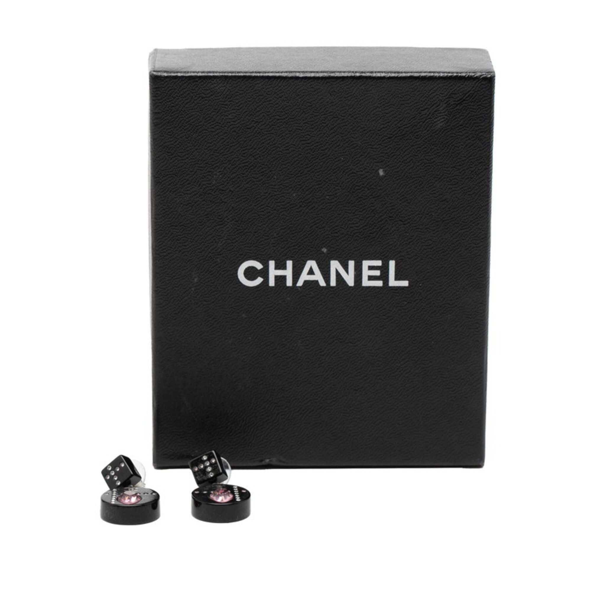Chanel Chanel Coco Mark Heart Earrings, Silver, Black, Pink Metal Rhinestones, Women's CHANEL Size ONE SIZE - 5 Thumbnail