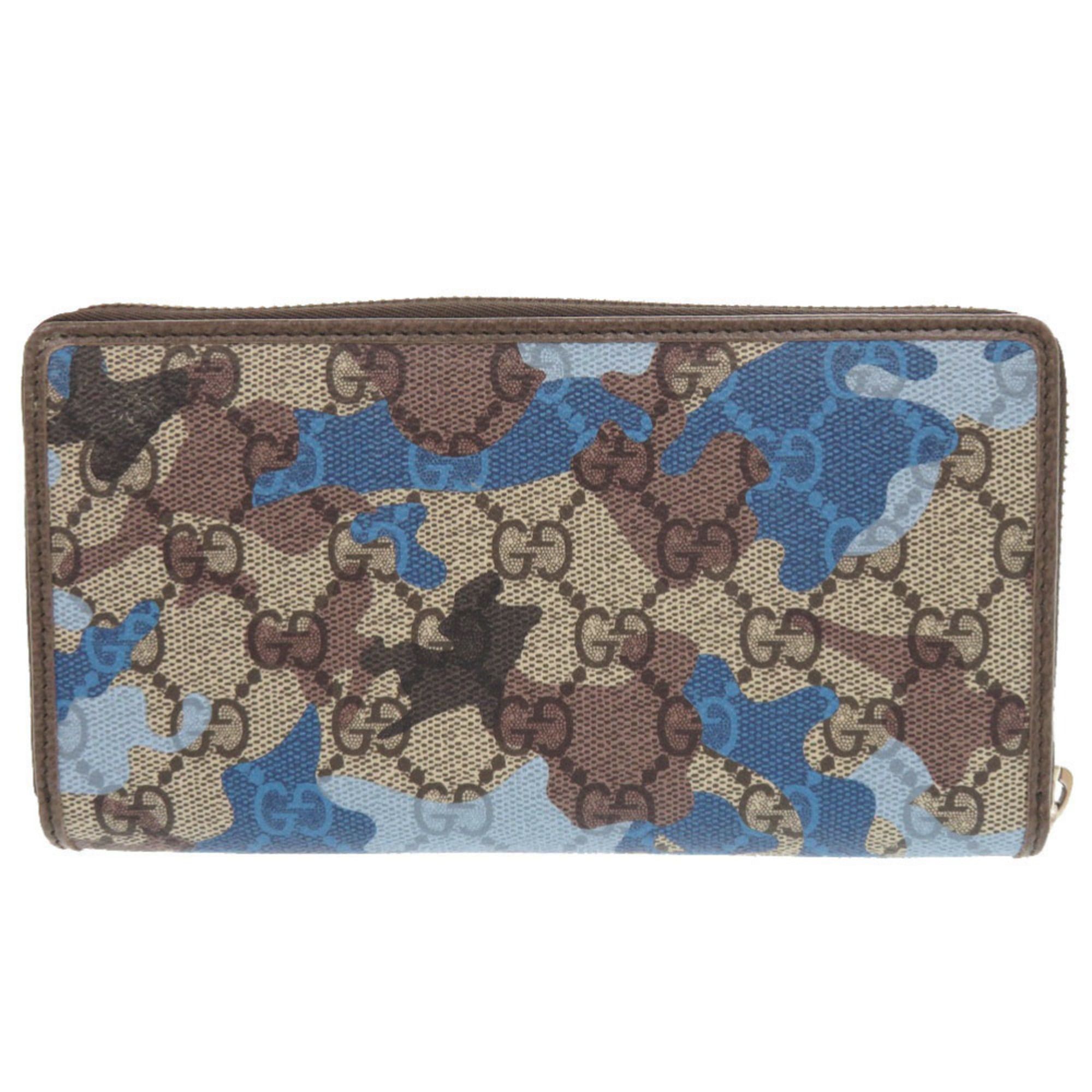 Gucci Like New Gucci GG Camouflage Pattern 834694 Blue Beige Round Zip Long Wallet 1084GUCCI Size ONE SIZE - 2 Thumbnail