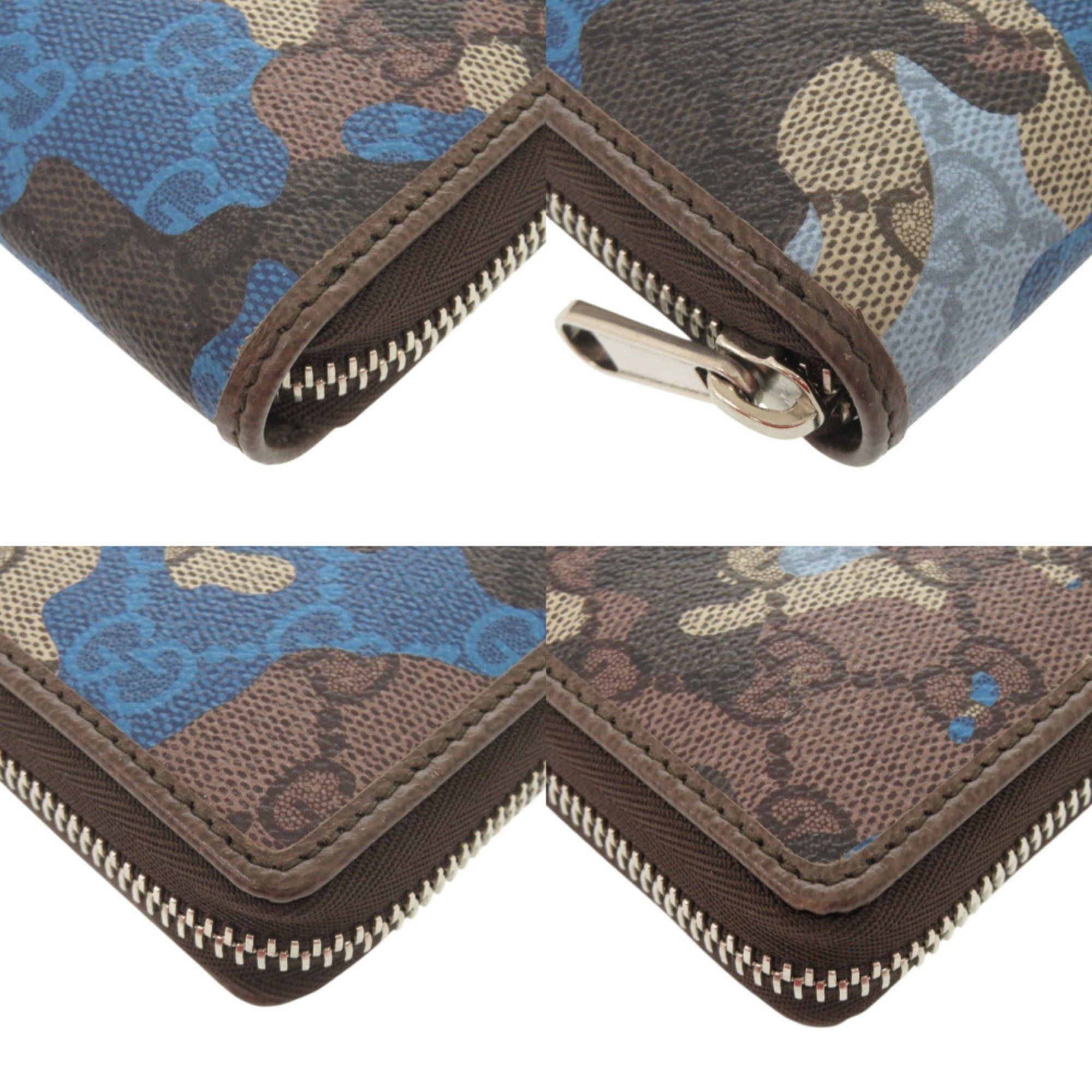 Gucci Like New Gucci GG Camouflage Pattern 834694 Blue Beige Round Zip Long Wallet 1084GUCCI Size ONE SIZE - 3 Thumbnail