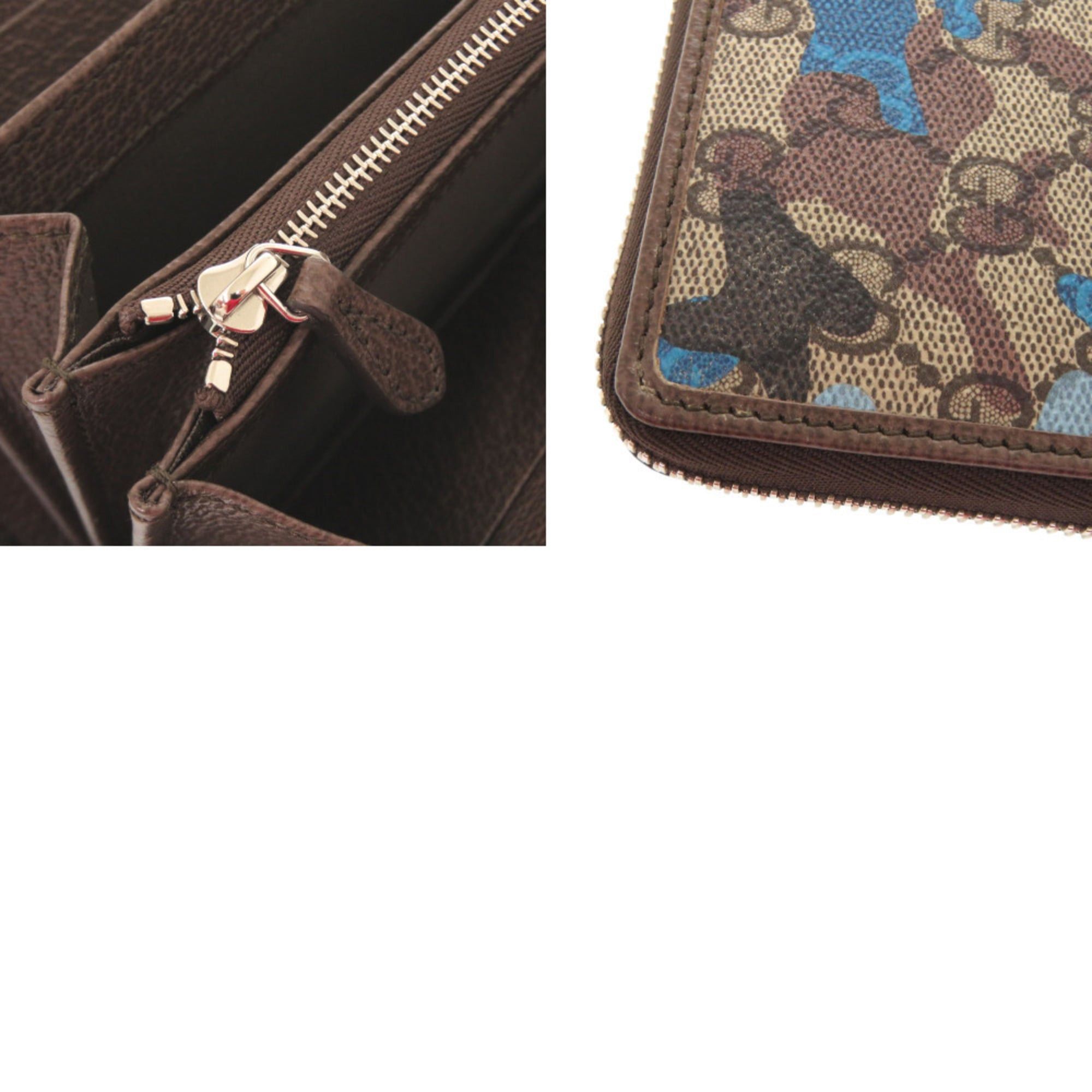 Gucci Like New Gucci GG Camouflage Pattern 834694 Blue Beige Round Zip Long Wallet 1084GUCCI Size ONE SIZE - 10 Thumbnail