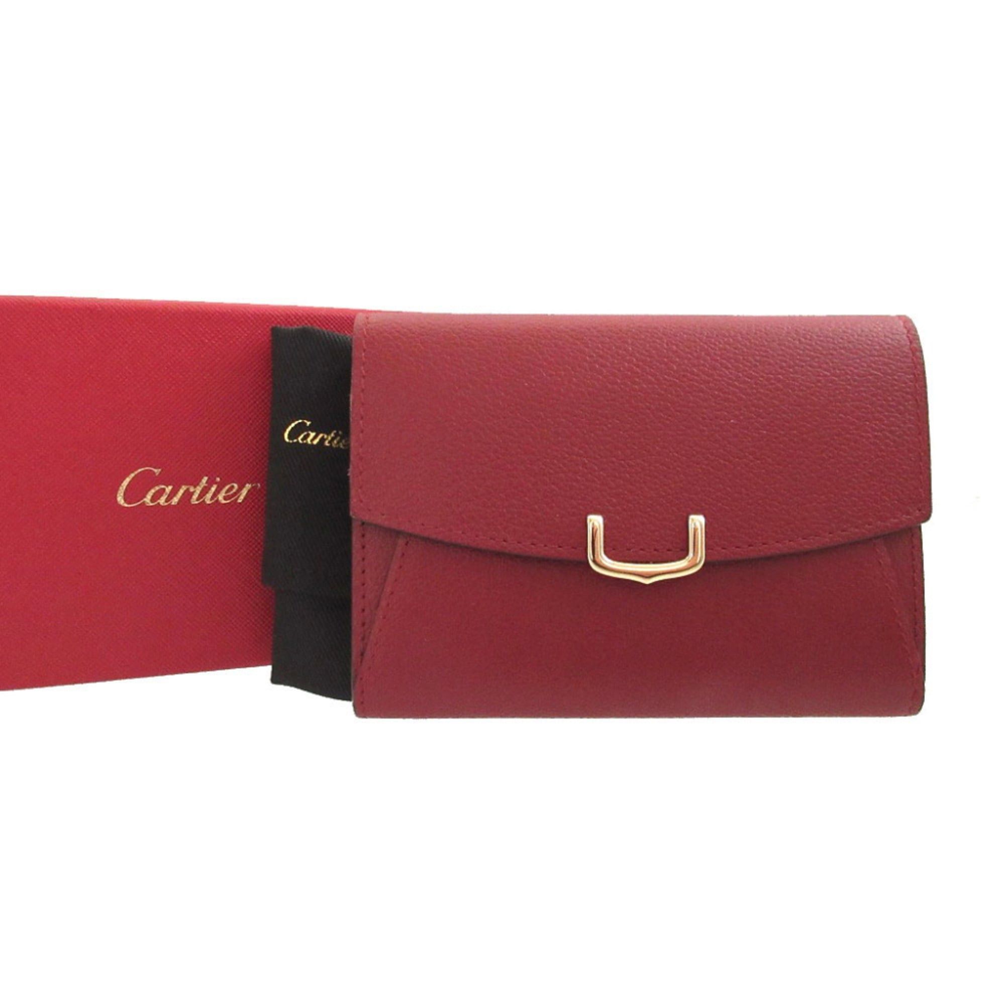 Cartier Like New Cartier C de Leather Bordeaux Purple Compact Wallet 0510Cartier Size ONE SIZE - 2 Thumbnail