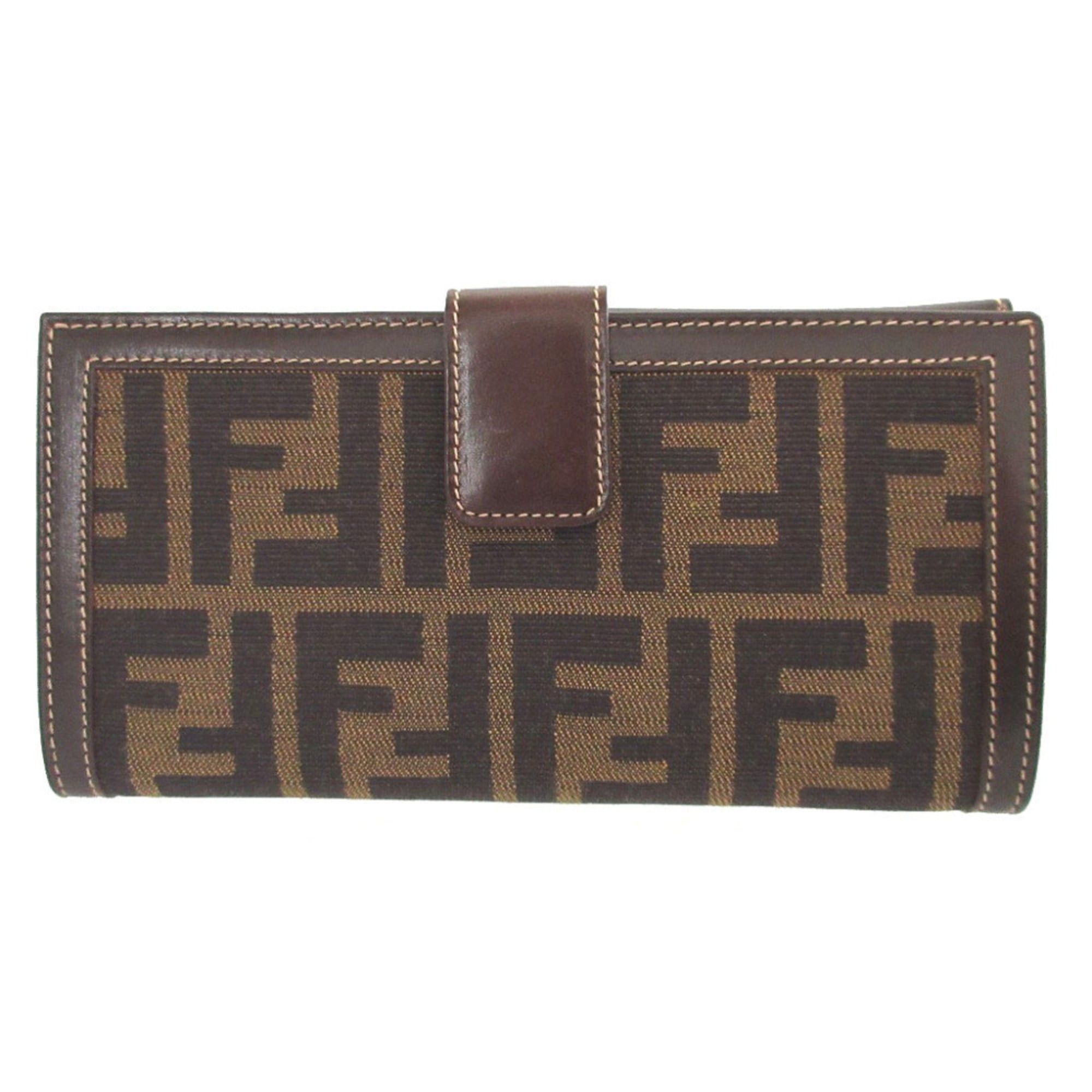 Fendi Excellent condition Fendi Zucca pattern 30806 canvas leather brown double snap long wallet 1228FENDI Size ONE SIZE - 3 Thumbnail