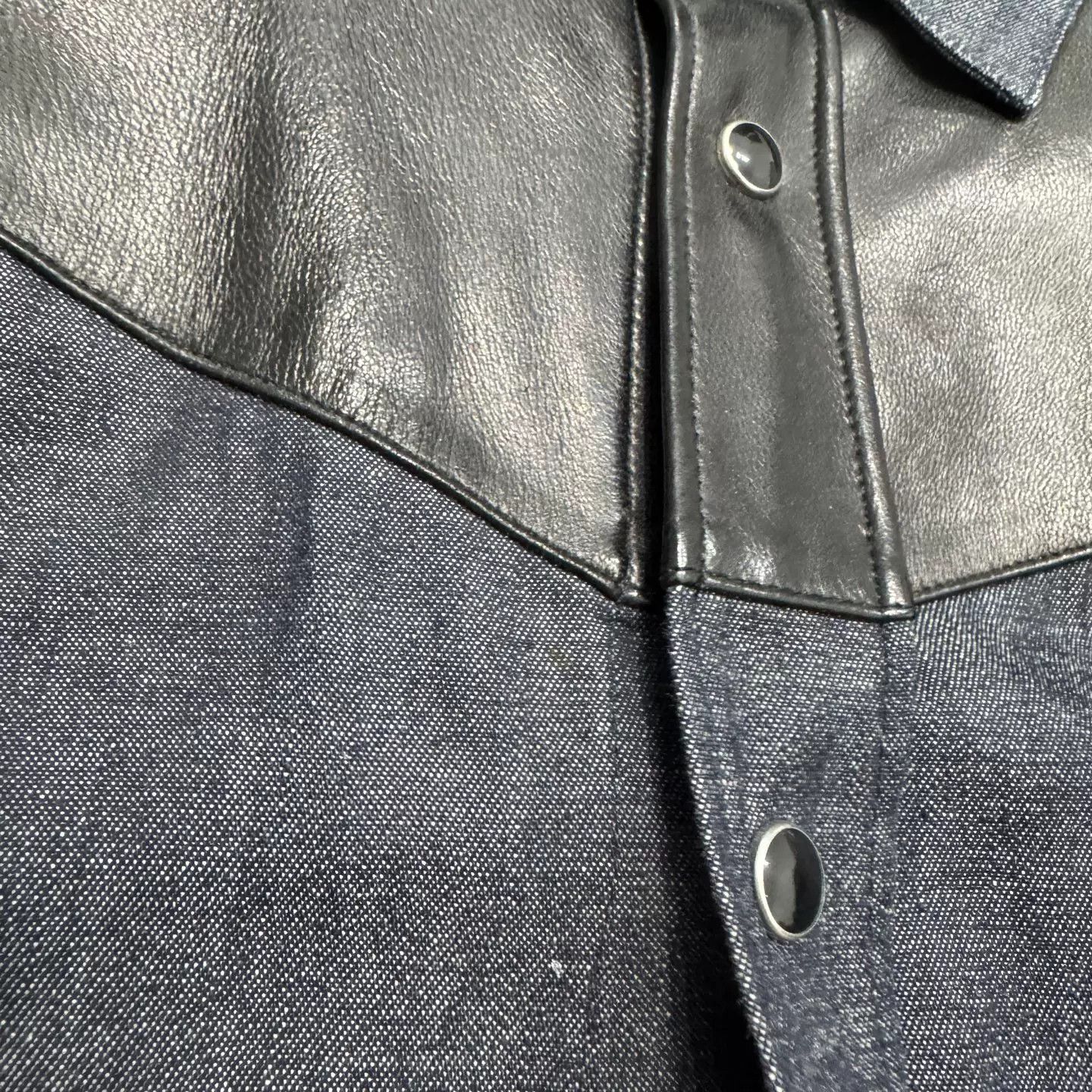 Saint Laurent Paris SLP Denim Leather Patchwork Shirt Size US XXS / EU 40 - 4 Thumbnail