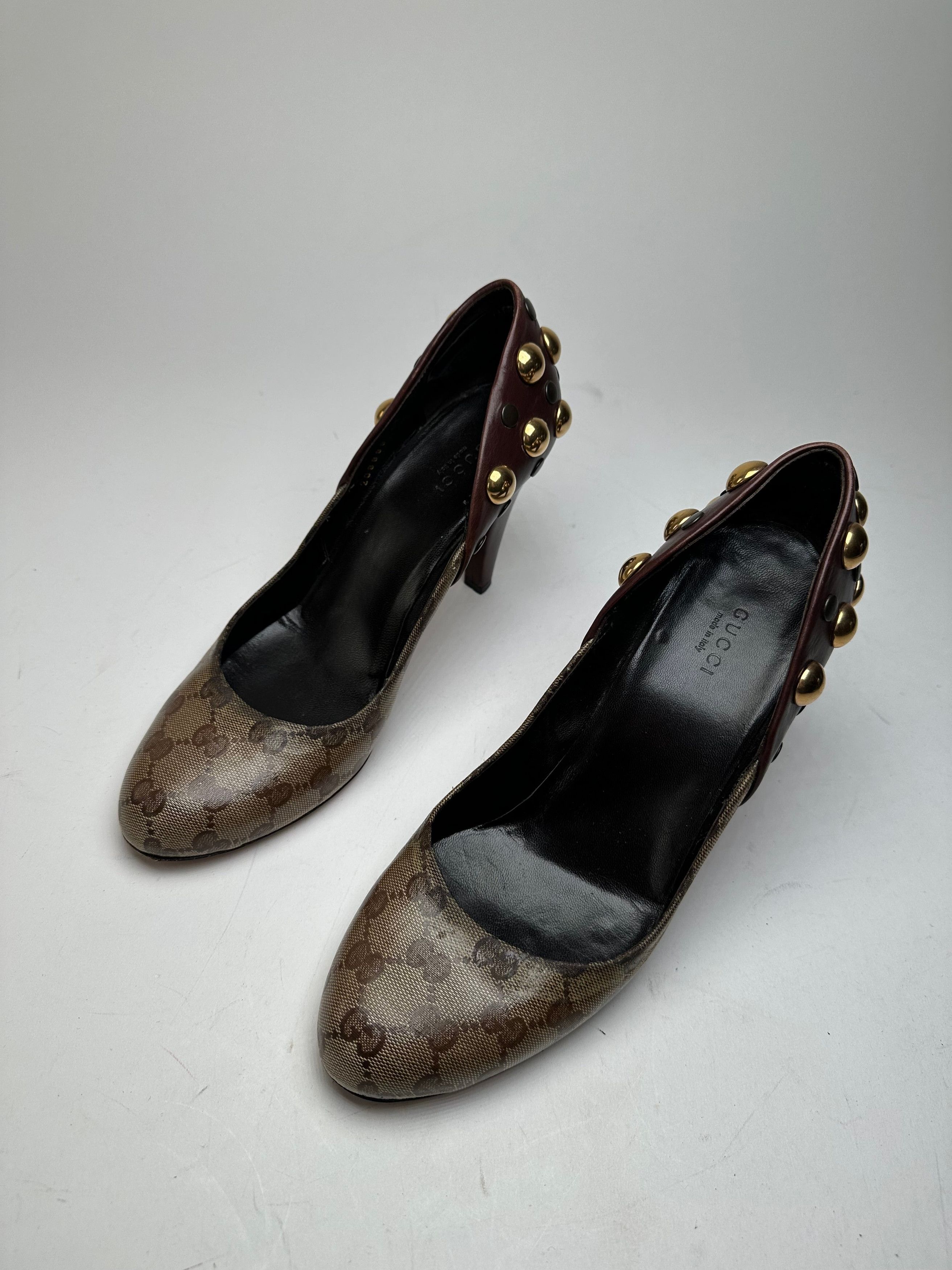 Gucci Vintage Studded Monogram Leather Pumps Beige Brown EU40 Size US 7 / IT 37 - 5 Thumbnail