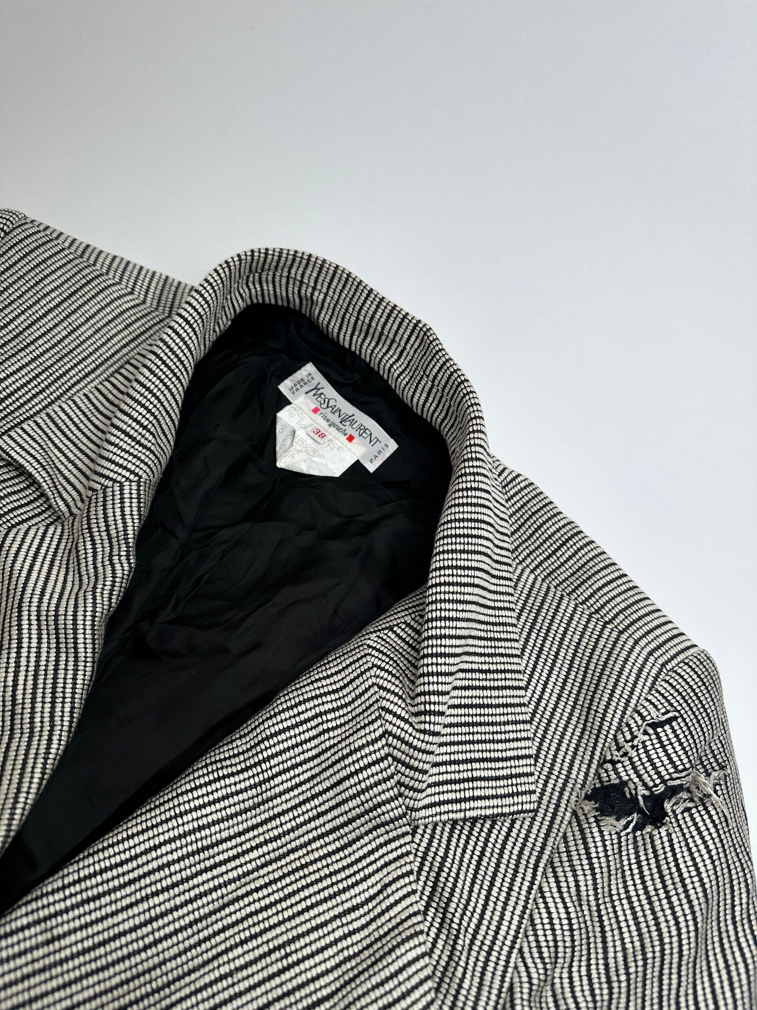 Other Vintage Yves Saint Laurent Wool Blazer / Short Coat Grey Bla Size M / US 6-8 / IT 42-44 - 7 Thumbnail
