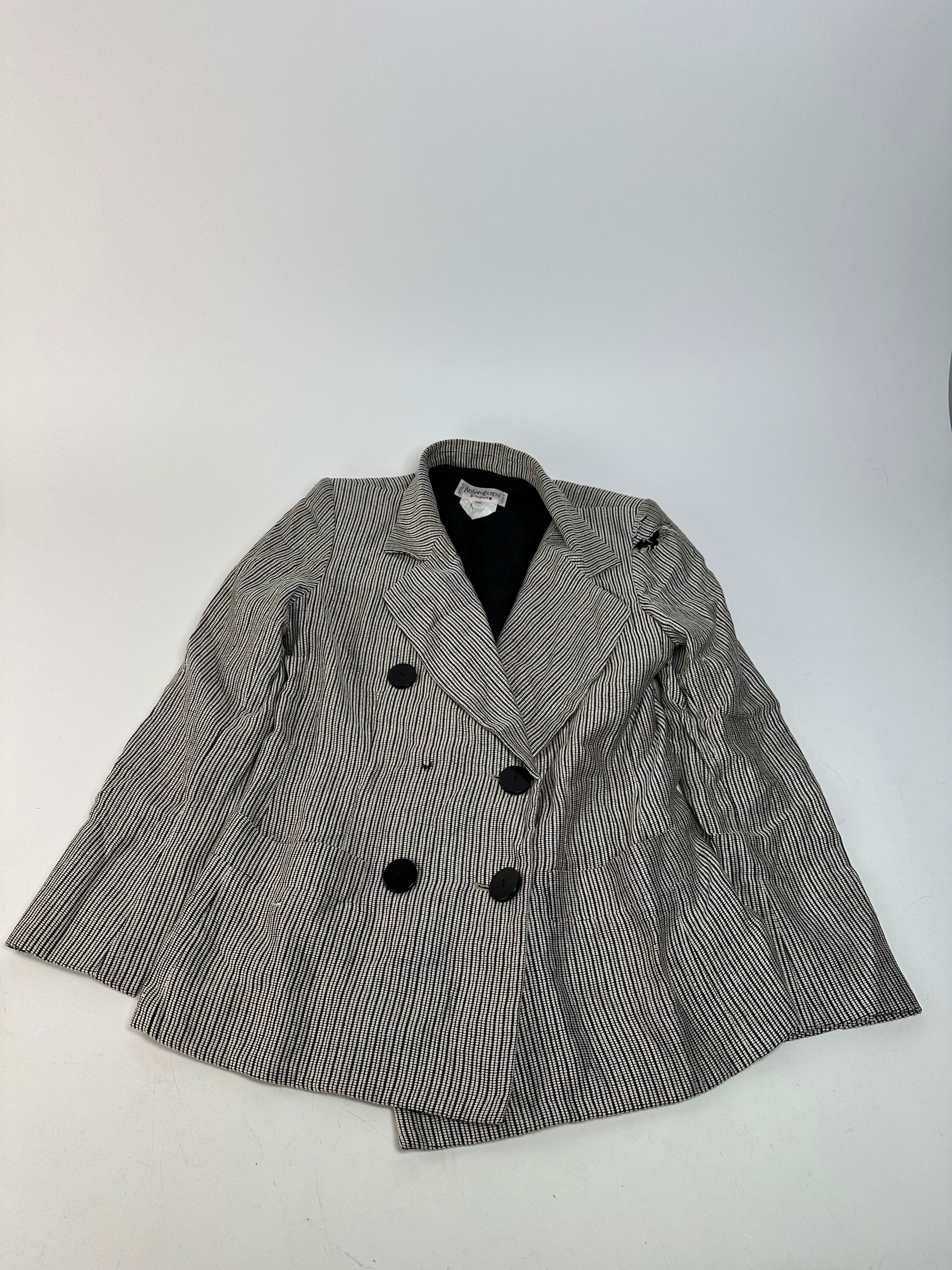 Other Vintage Yves Saint Laurent Wool Blazer / Short Coat Grey Bla Size M / US 6-8 / IT 42-44 - 5 Thumbnail