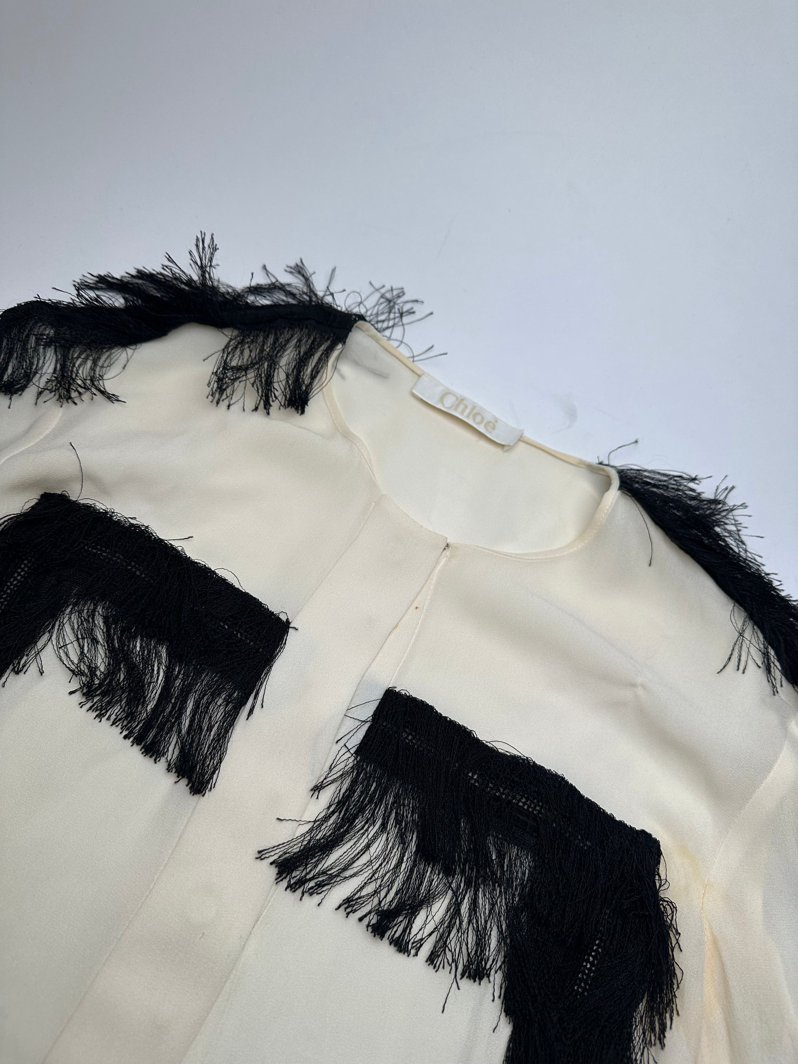 Chloe Vintage Silk Feather Shirt M White Black Size S / US 4 / IT 40 - 7 Thumbnail
