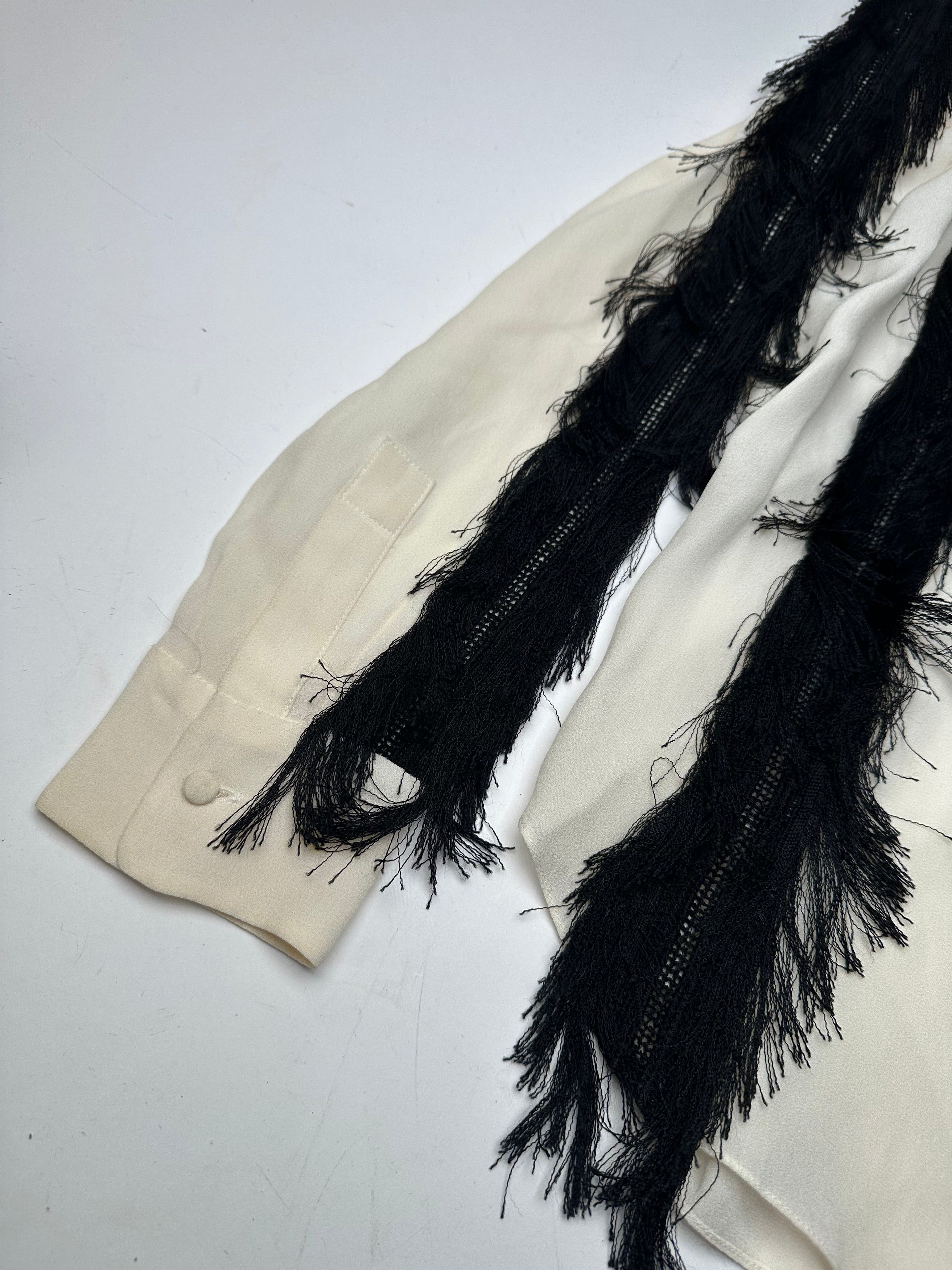 Chloe Vintage Silk Feather Shirt M White Black Size S / US 4 / IT 40 - 6 Thumbnail