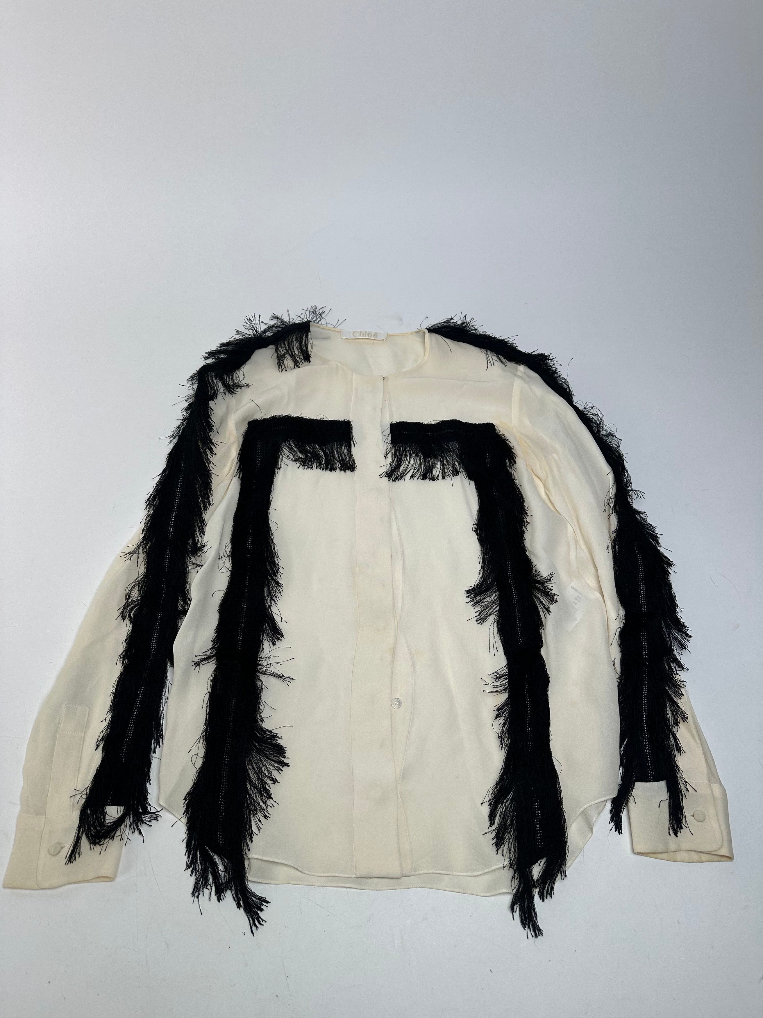 Chloe Vintage Silk Feather Shirt M White Black Size S / US 4 / IT 40 - 5 Thumbnail