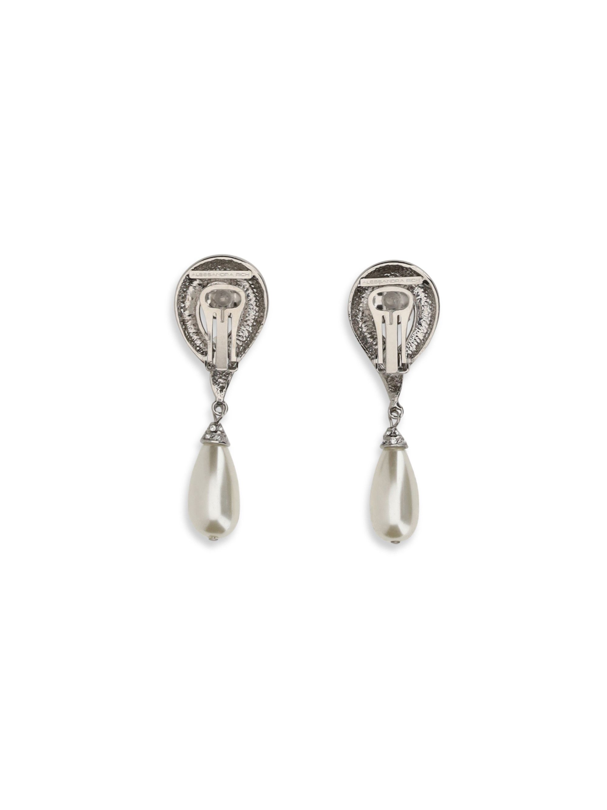 Alessandra Rich Crystal Earrings with pearl pendants Size ONE SIZE - 2 Thumbnail