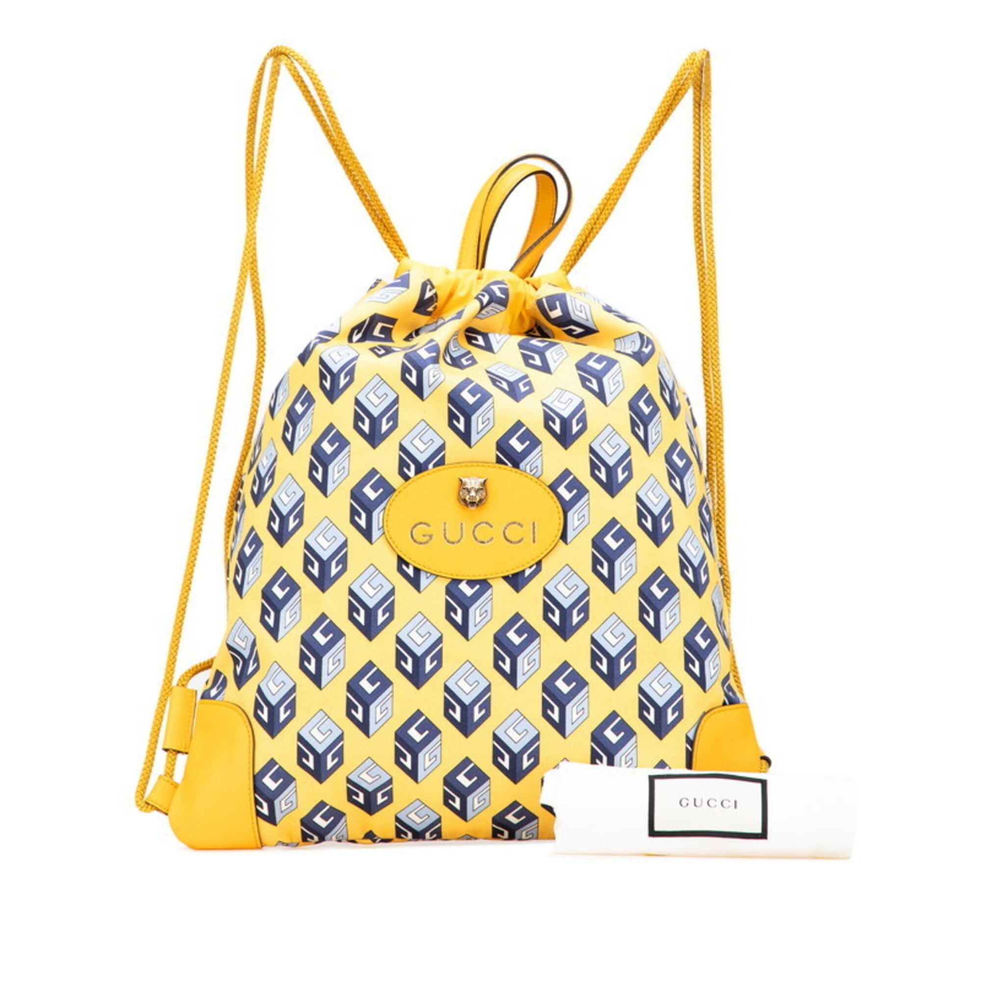 Gucci Gucci Tricolor Drawstring Cube Backpack (473872) - Yellow/Blue Nylon Leather Women's GUCCI Size ONE SIZE - 10 Thumbnail